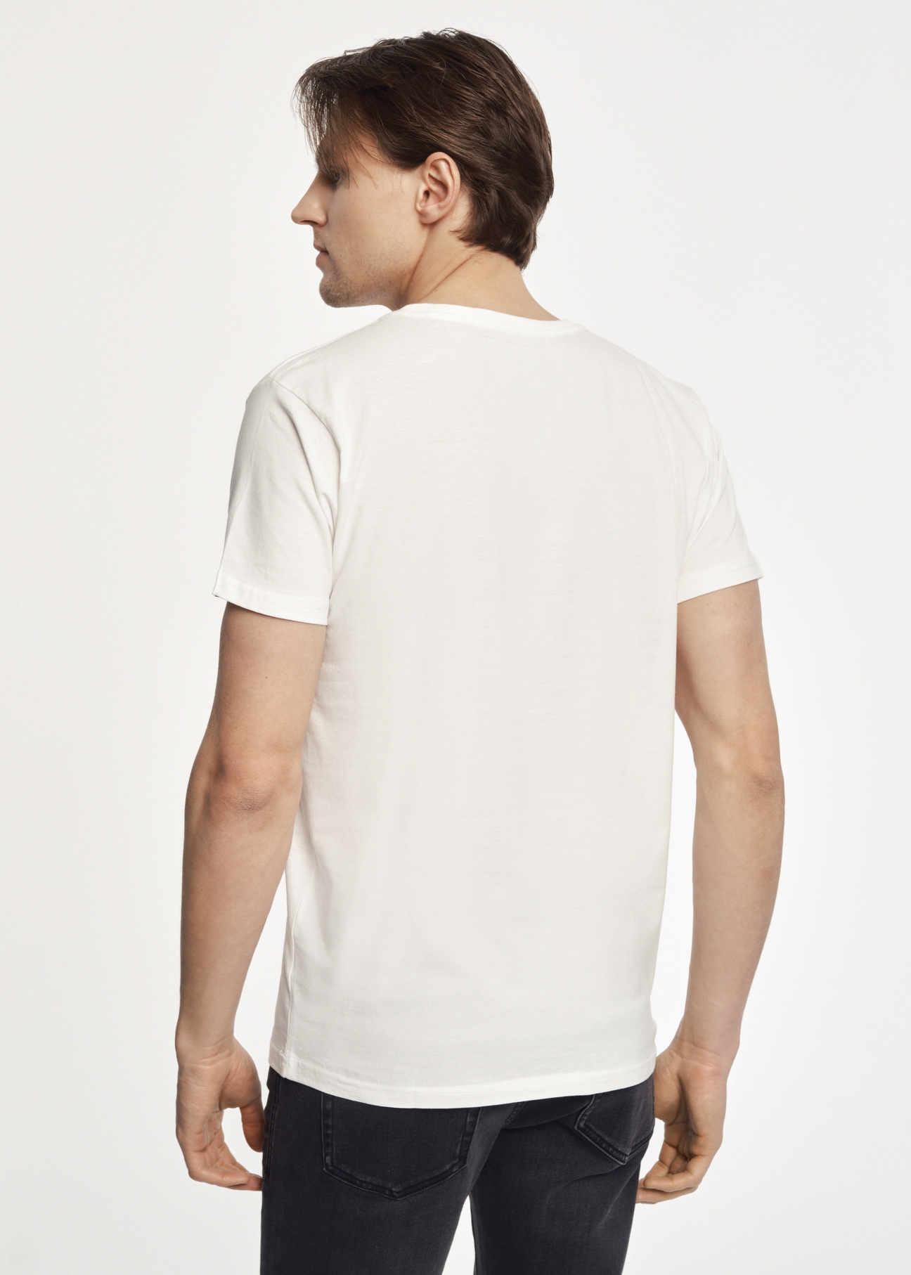 Kremowy T-shirt męski Top Gun TSHMT-0093-11(W23)-02