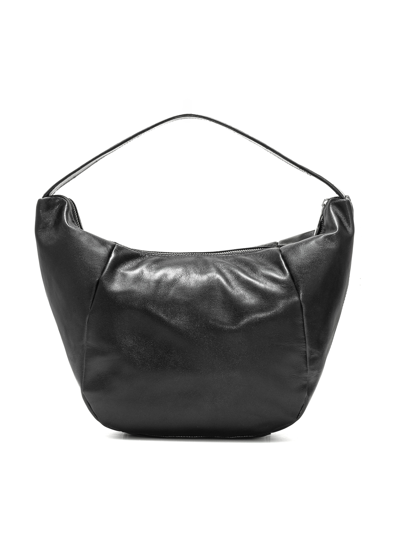 Czarna skórzana torebka hobo TORES-1135A-99(Z25), widok produktu od tyłu na białym tle.