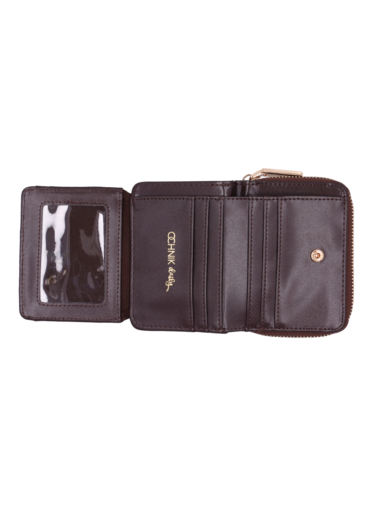 Mały brązowy portfel damski croco POREC-0352A-1I(Z26), widok produktu w środku na białym tle.