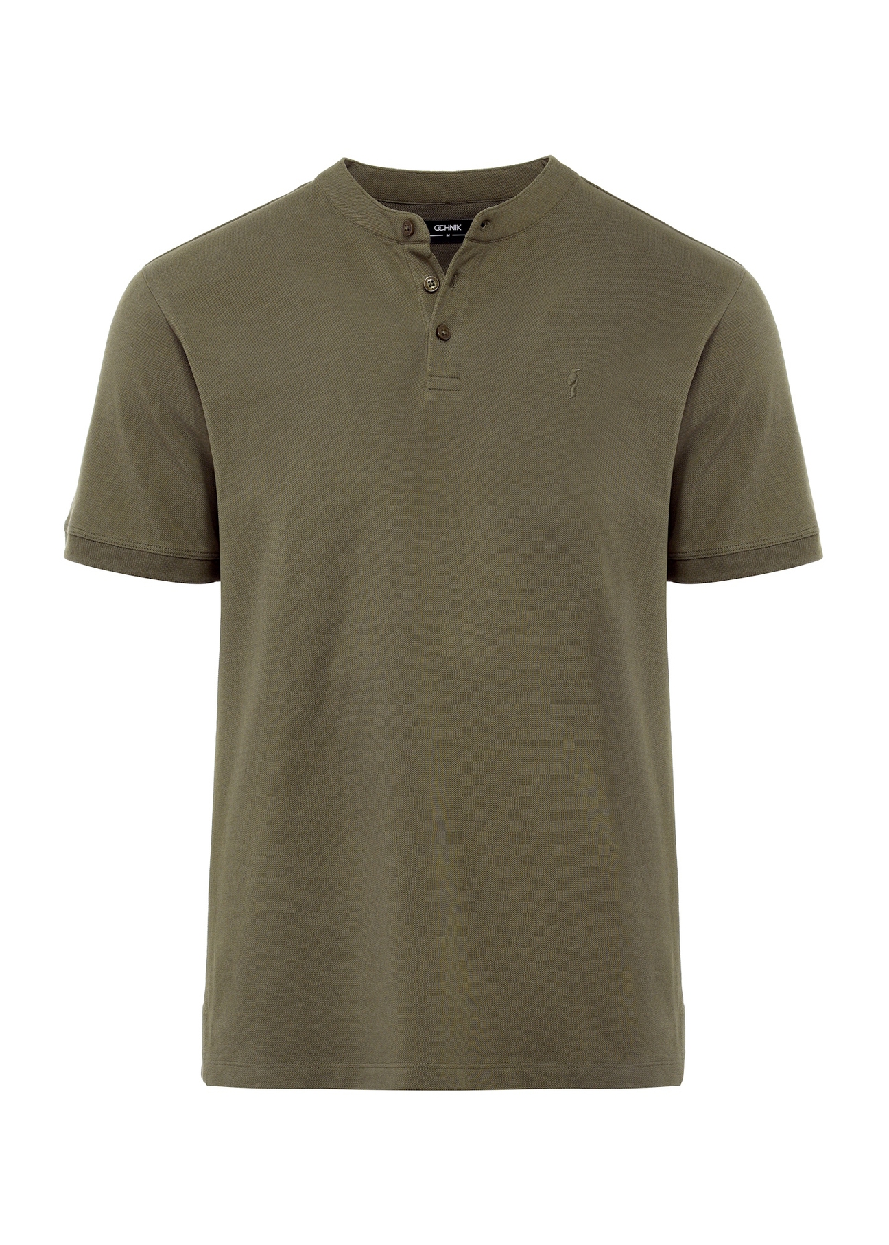Koszulka polo męska w kolorze khaki POLMT-0061-55(W25), widok produktu z przodu na białym tle.