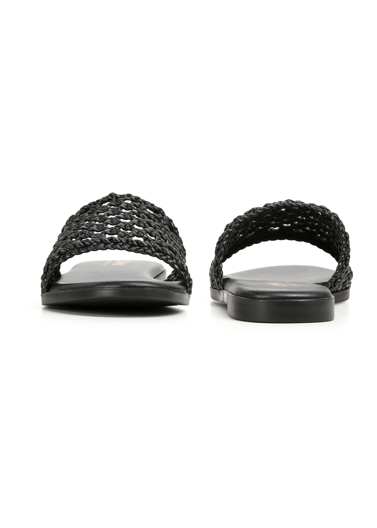 Czarne plecione klapki damskie BUTYD-1253-99(W26), widok produktu z przodu i tyłu na białym tle.