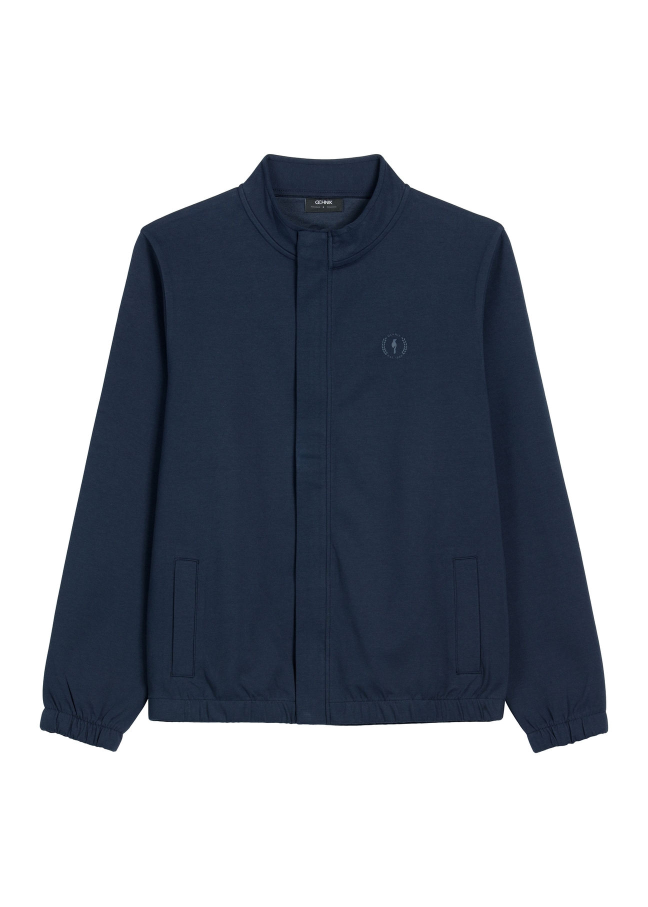 Granatowa bluza męska na suwak BLZMT-0072-7E(W26) - widok produktu z przodu, na białym tle. 