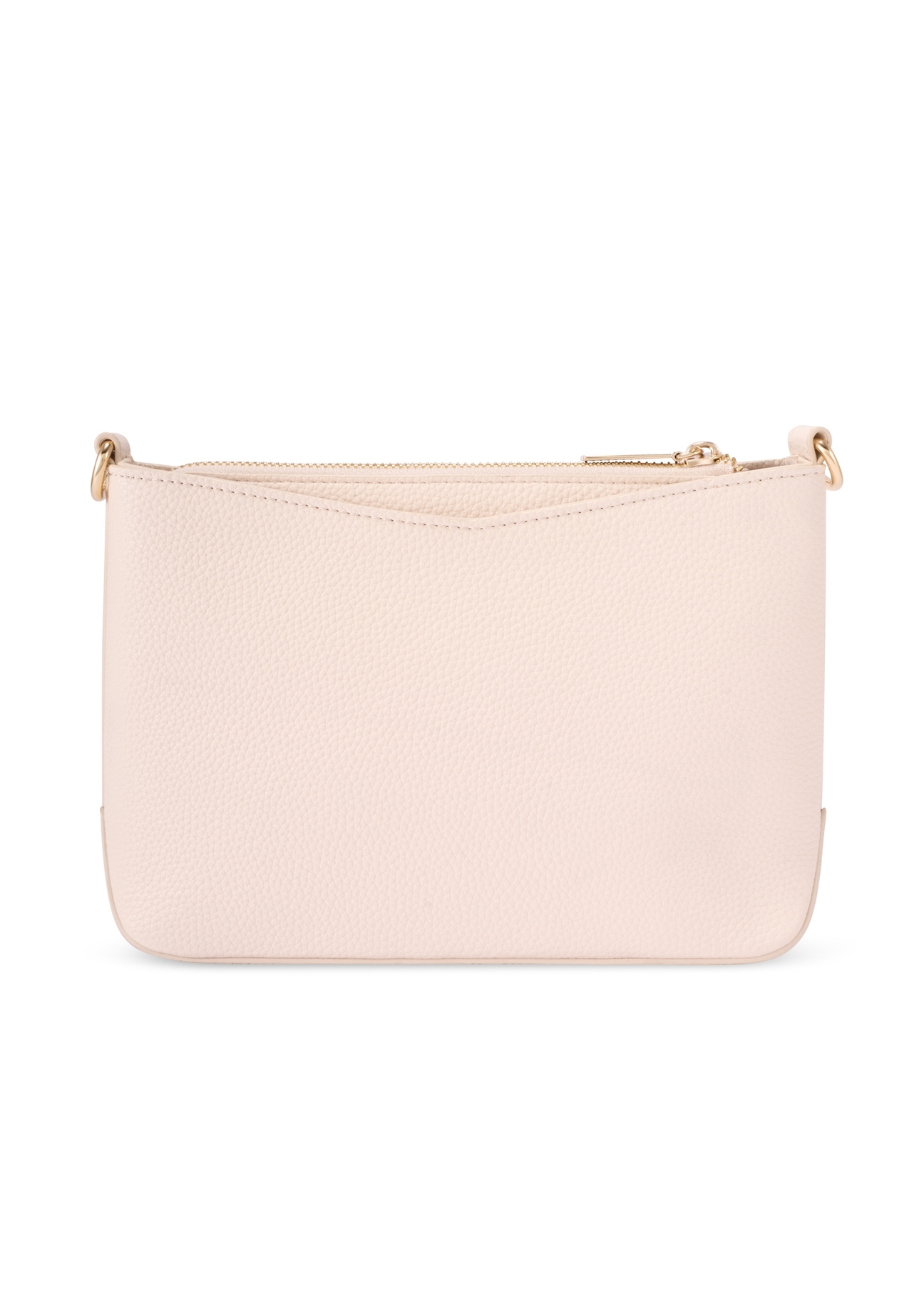 Kremowa torebka damska z monogramem TOREC-1159-0B(W26),  widok produktu z tyłu na białym tle.