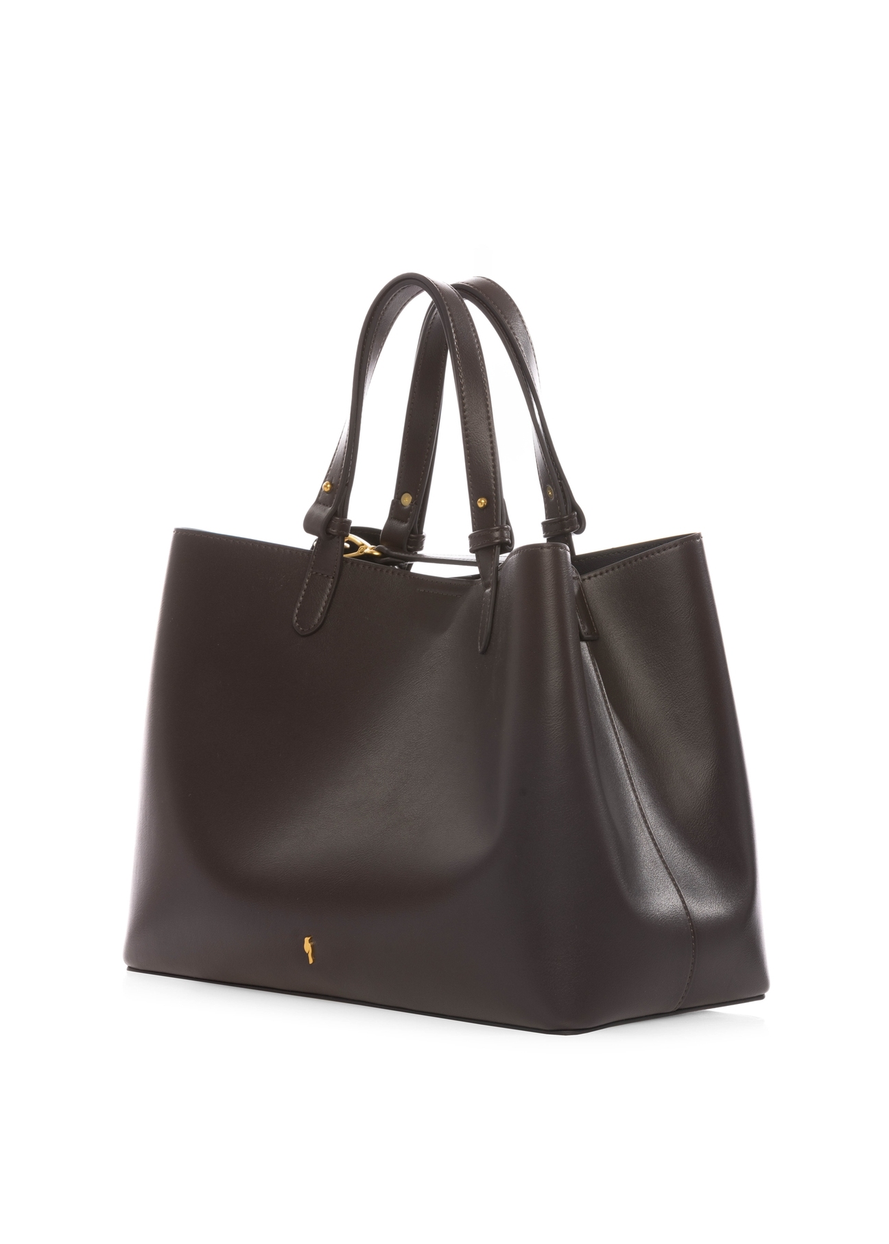 Brązowa damska torebka shopper TOREC-1240-1H(W26),  widok produktu skosem na białym tle.