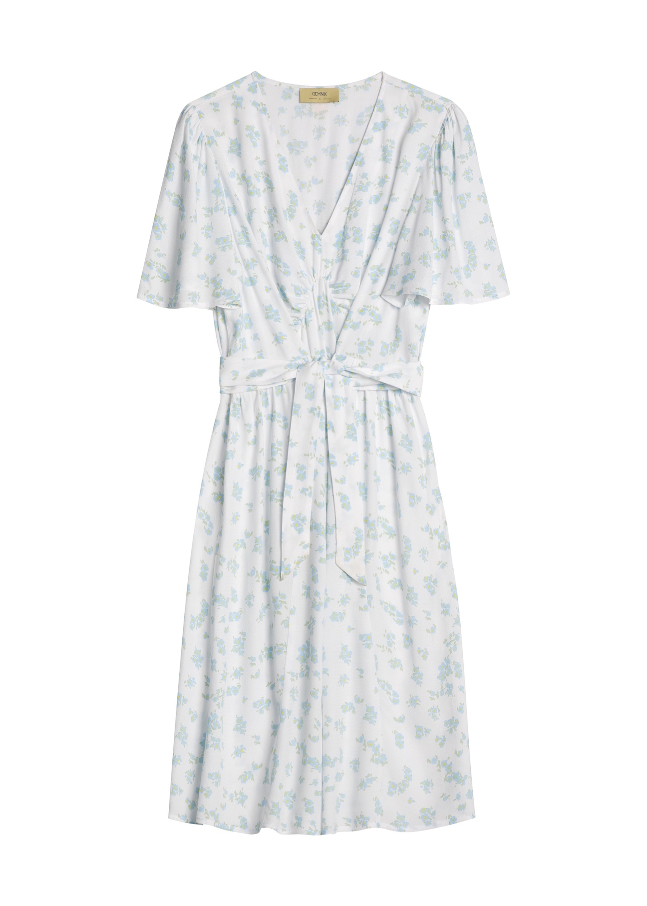 Krótka sukienka damska w kwiaty SUKDT-0276-7P(W26) - widok produktu z przodu, na białym tle.