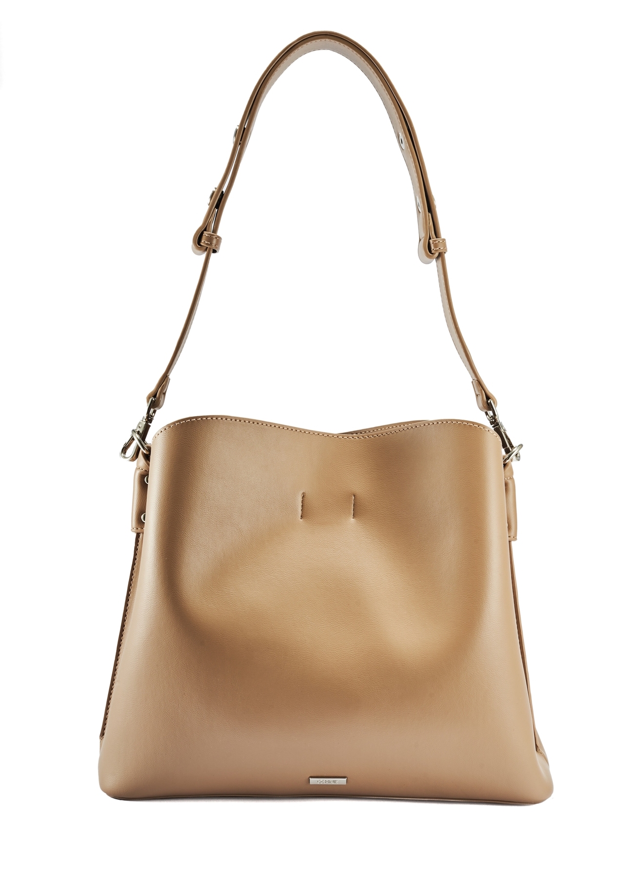 Beżowa torebka shopper damska TOREC-0862B-81(Z25), widok produktu przodem na białym tle.
