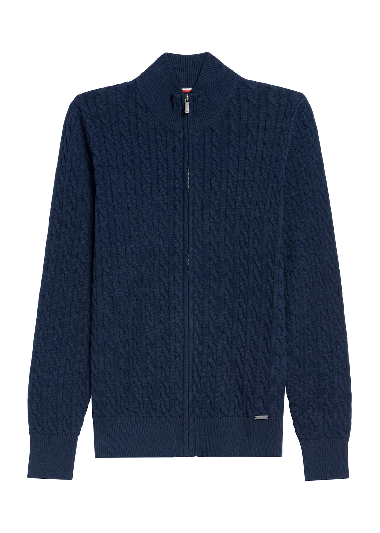 Granatowy sweter męski na suwak SWEMT-0169-68(Z25) - widok produktu z przodu na białym tle. 