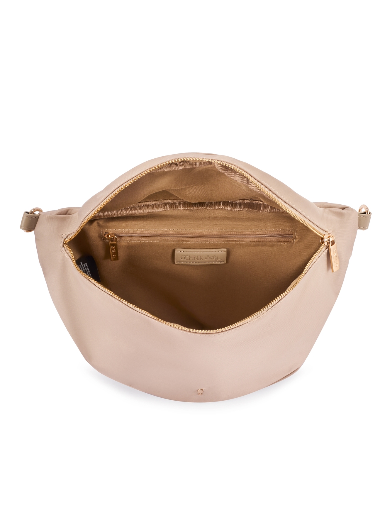 Beżowa duża nerka damska TOREN-0345-1A(W26) - widok produktu z góry, na białym tle. 