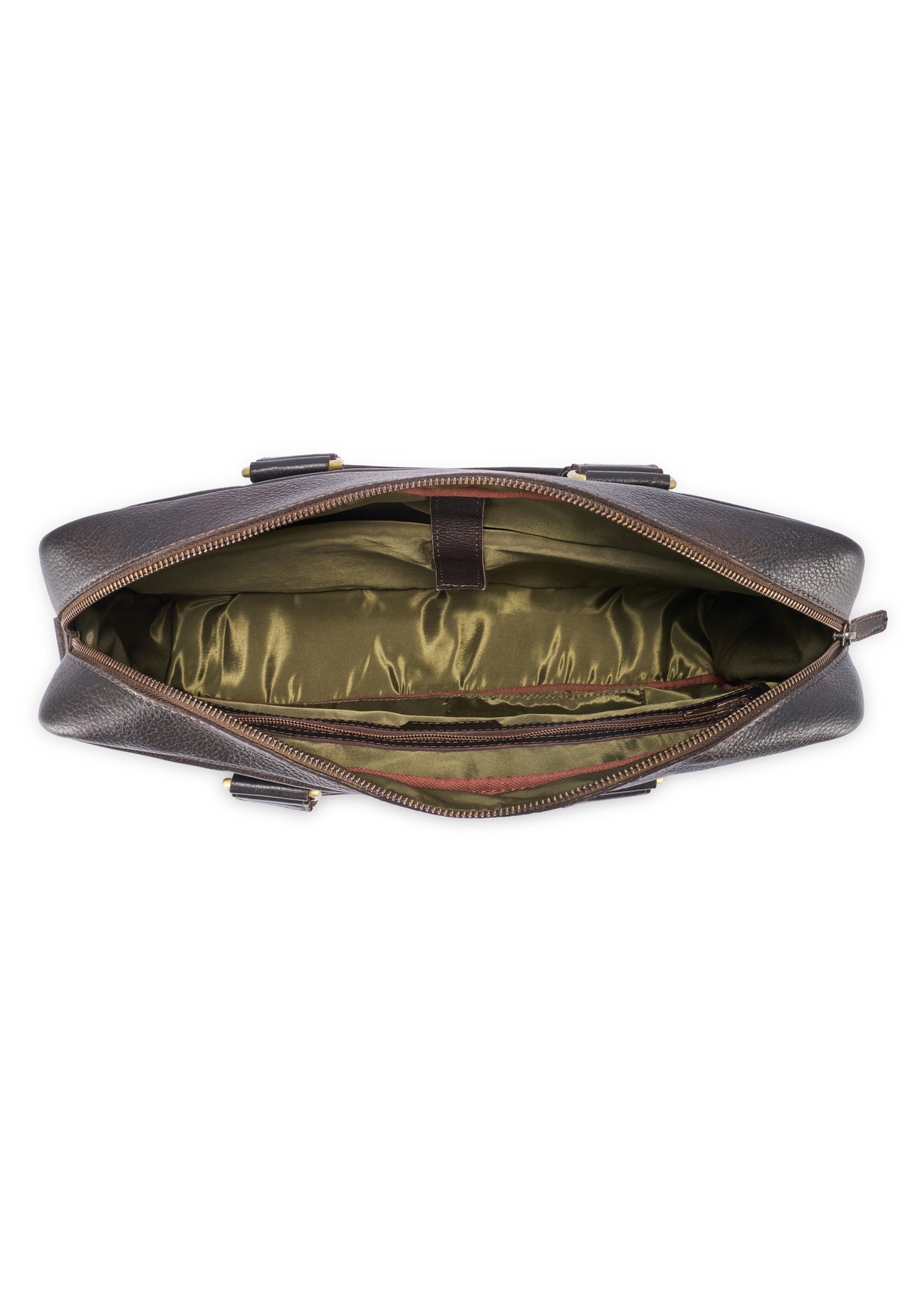 Brązowa skórzana teczka męska TORMS-0503-1I(W26) - widok produktu z góry, na białym tle. 