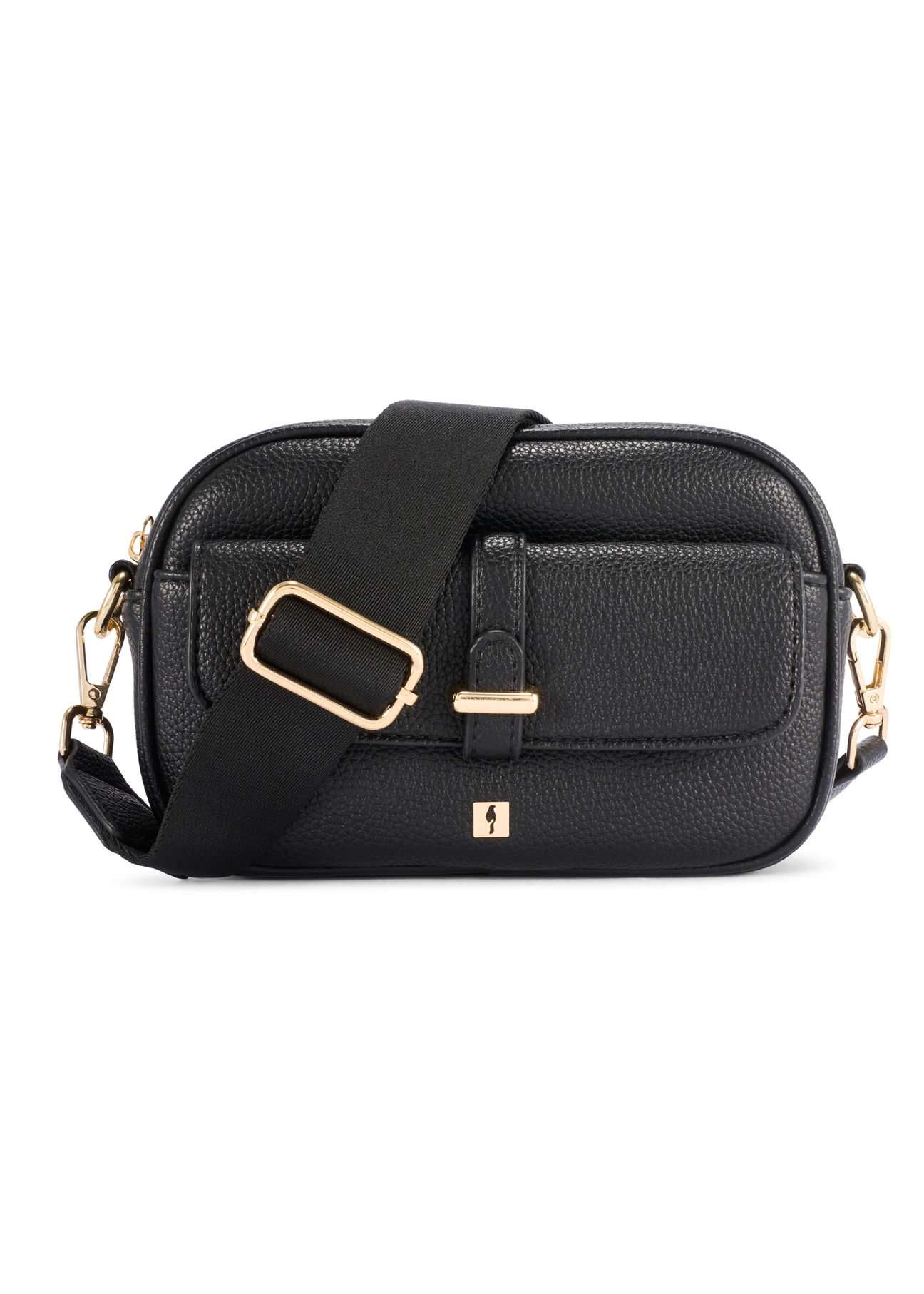 Mała czarna torebka damska TOREC-1174-99(W26), widok produktu z przodu na białym tle.