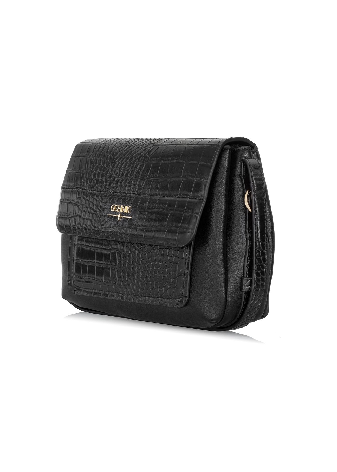 Torebka damska z elementami croco TOREC-0860A-97(Z25), widok produktu skosem na białym tle.