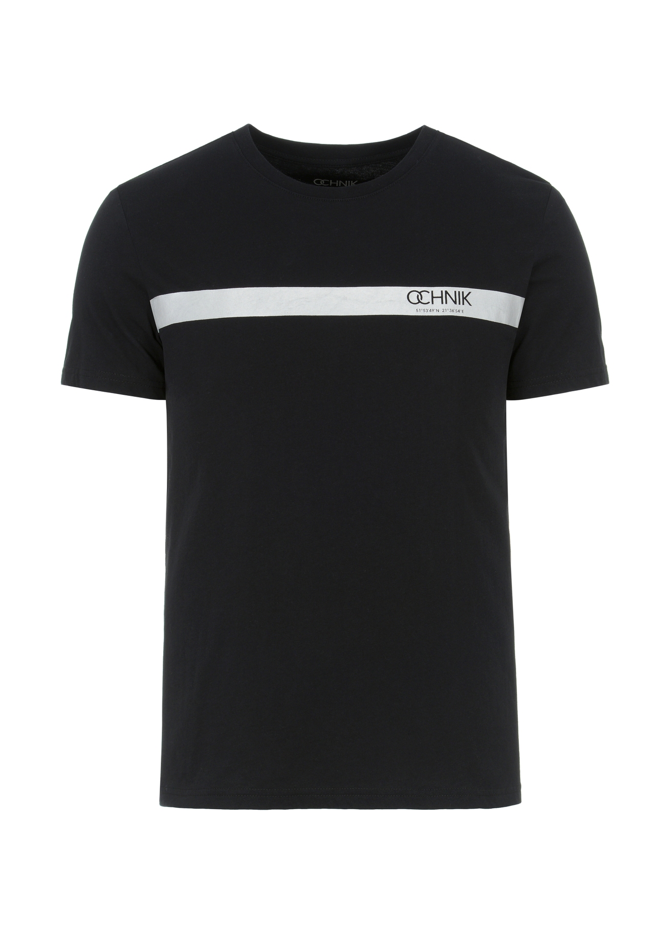 Czarny T-shirt męski ze srebrnym printem TSHMT-0089-99(W23)-04