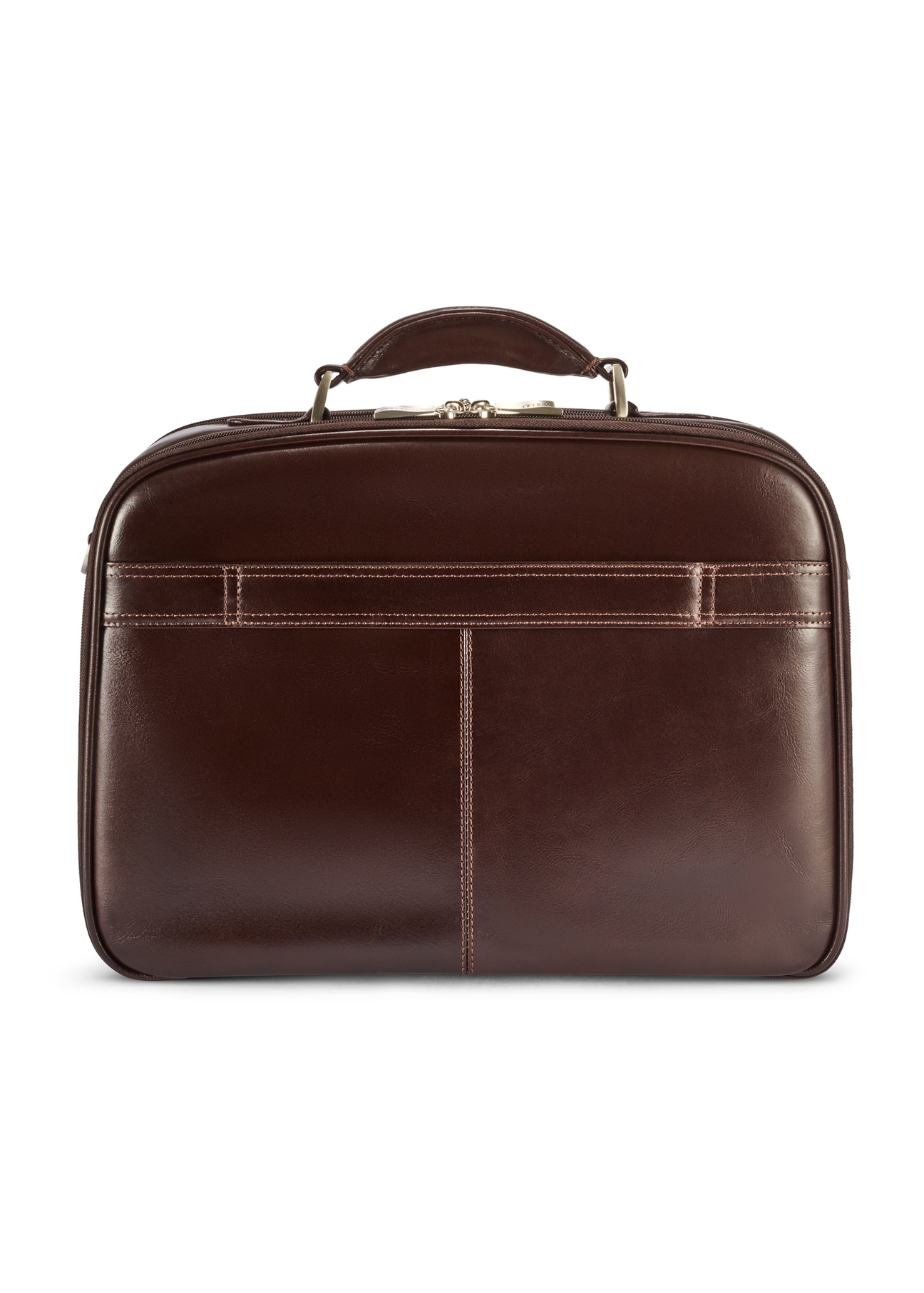 Brązowa skórzana męska torba na laptopa TORMS-0482-89(Z25), widok produktu od tyłu na białym tle.