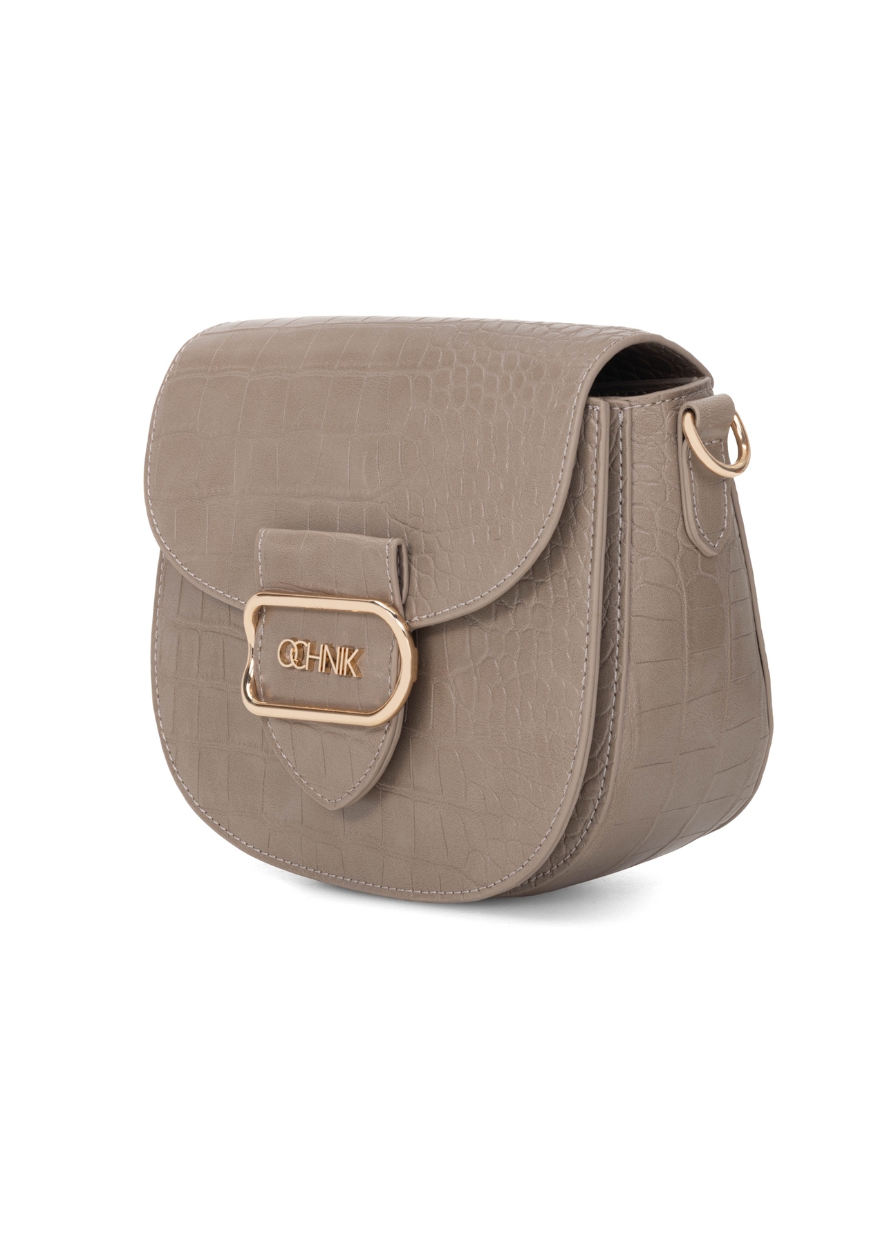 Beżowa listonoszka damska croco TOREC-0880-1D(W26), widok produktu skosem na białym tle.