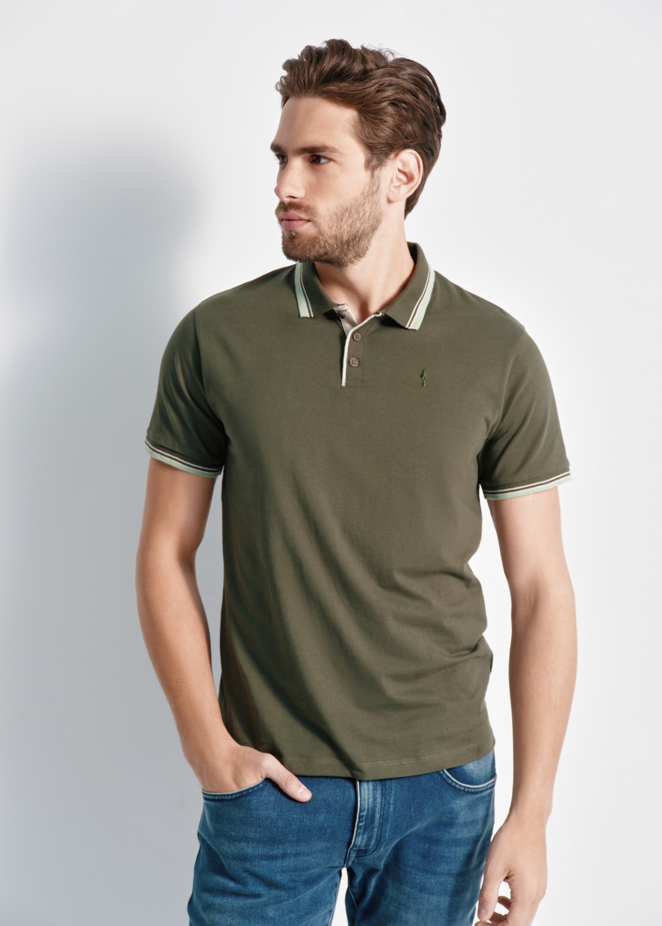 Zielona koszulka polo męska POLMT-0069-54(W24)-01