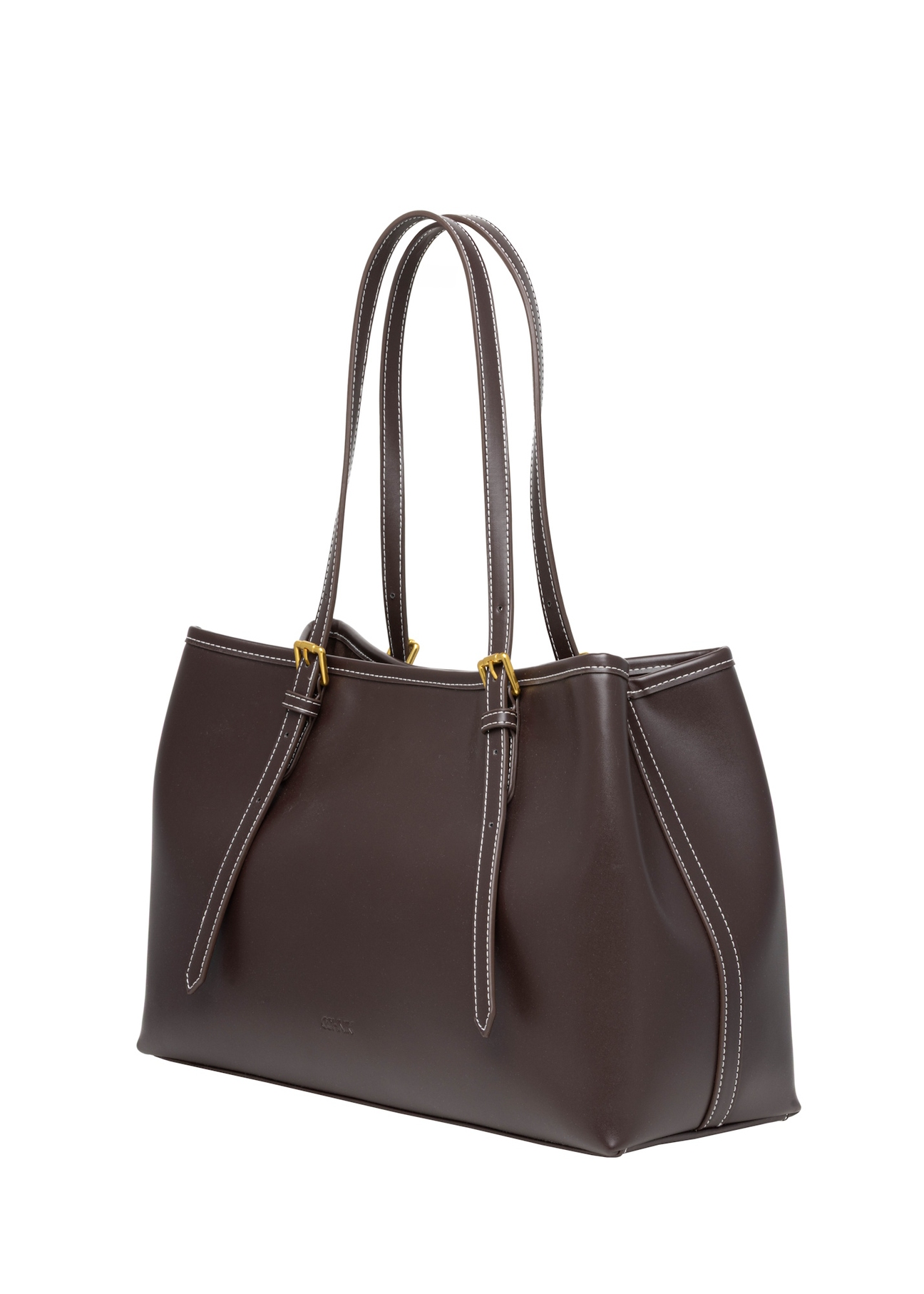 Brązowa duża torebka shopper TOREC-1381-1H(Z26), widok produktu skosem na białym tle.