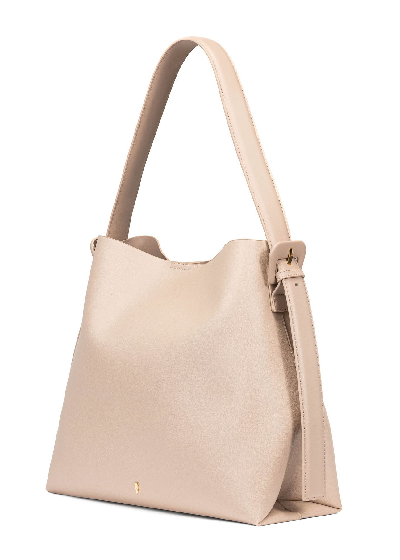 Beżowa torebka damska shopper TOREC-0903-1B(W26), widok produktu skosem na białym tle.