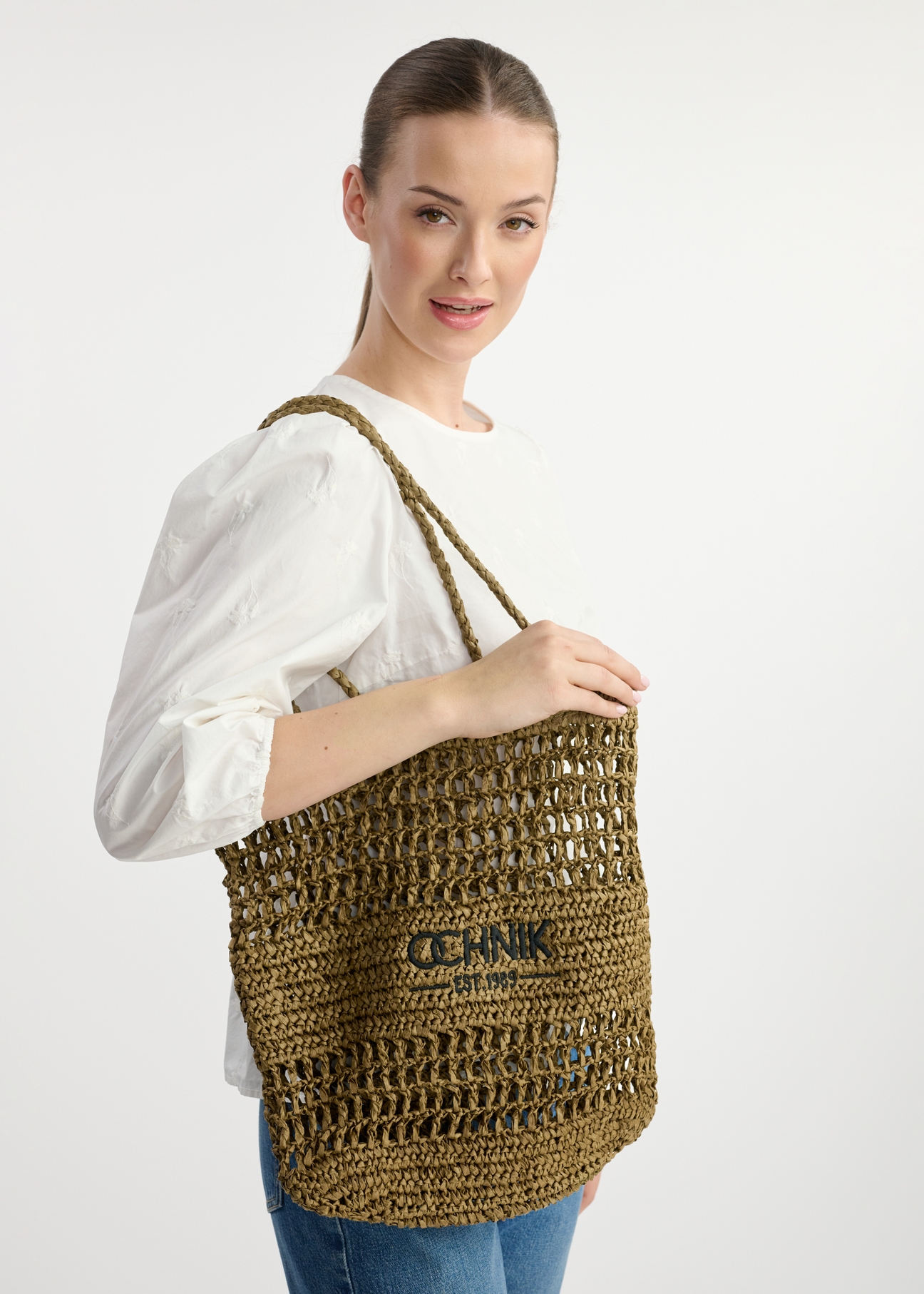 Słomkowa khaki torebka shopper damska TOREC-0924A-55(W25)