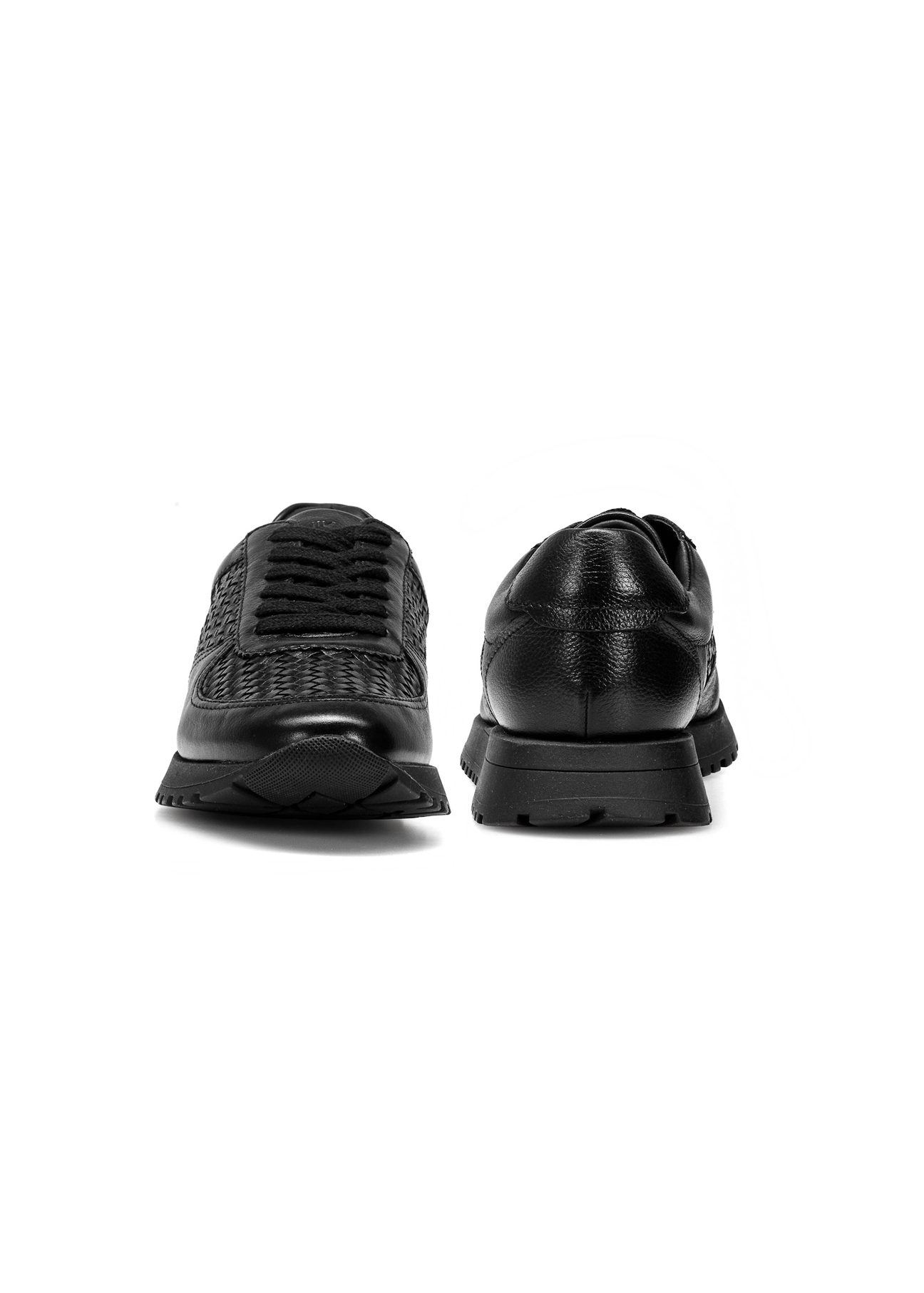 Czarne skórzane buty sportowe z plecionką BUTYD-1156-98(W25)-04