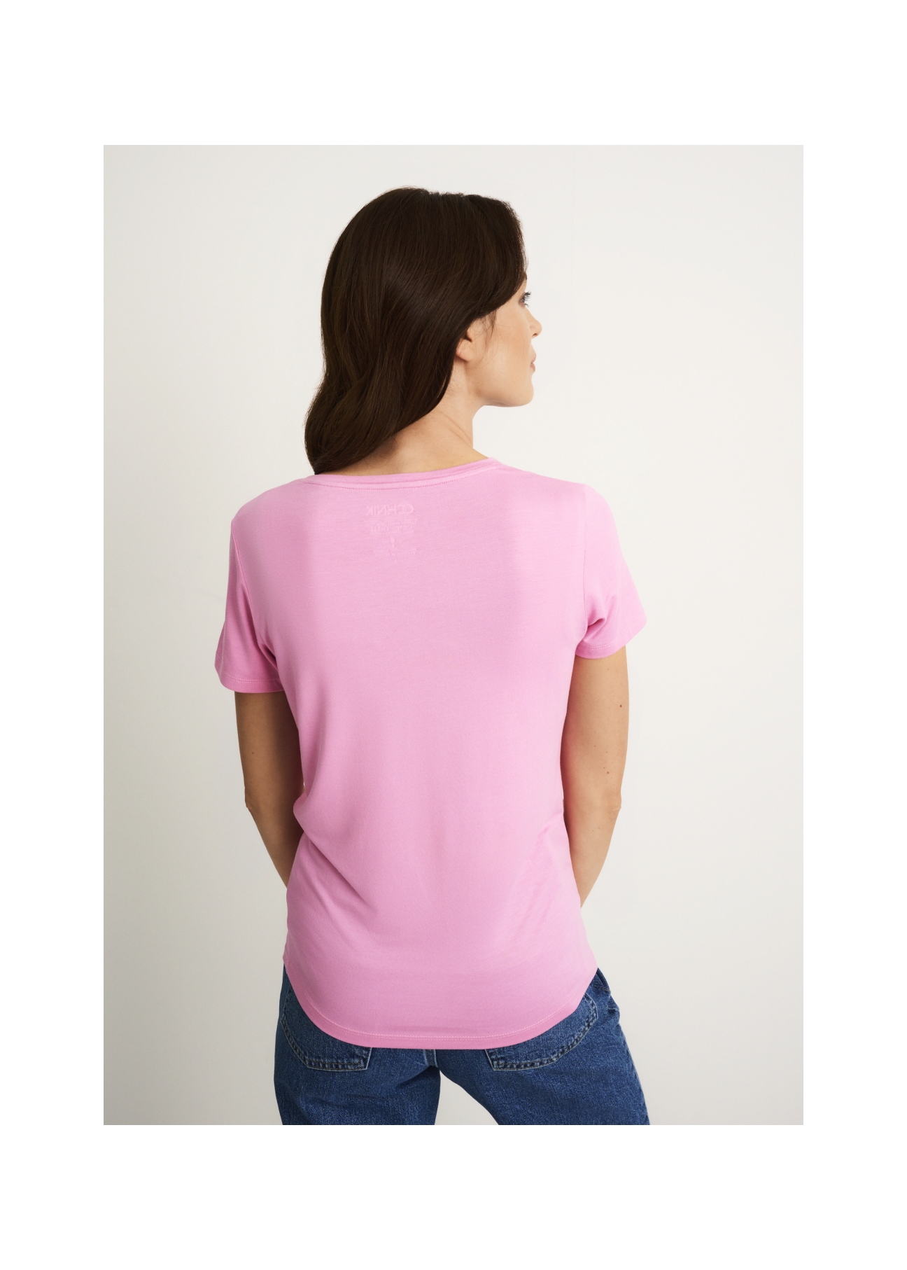 Różowy T-shirt damski z wilgą TSHDT-0086-31(W22)-04