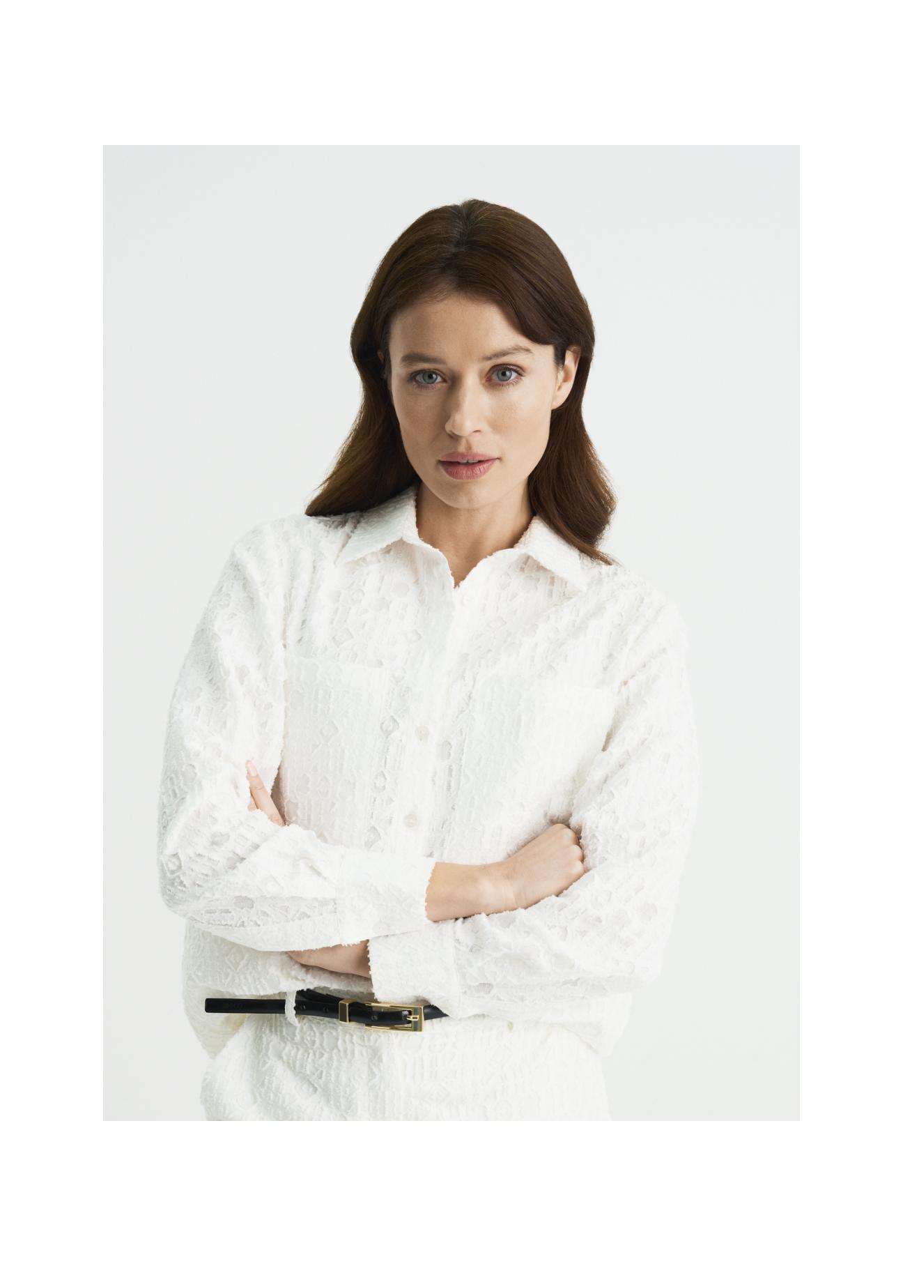 Biała koszula damska z długim rękawem KOSDT-0094-12(W22)-01