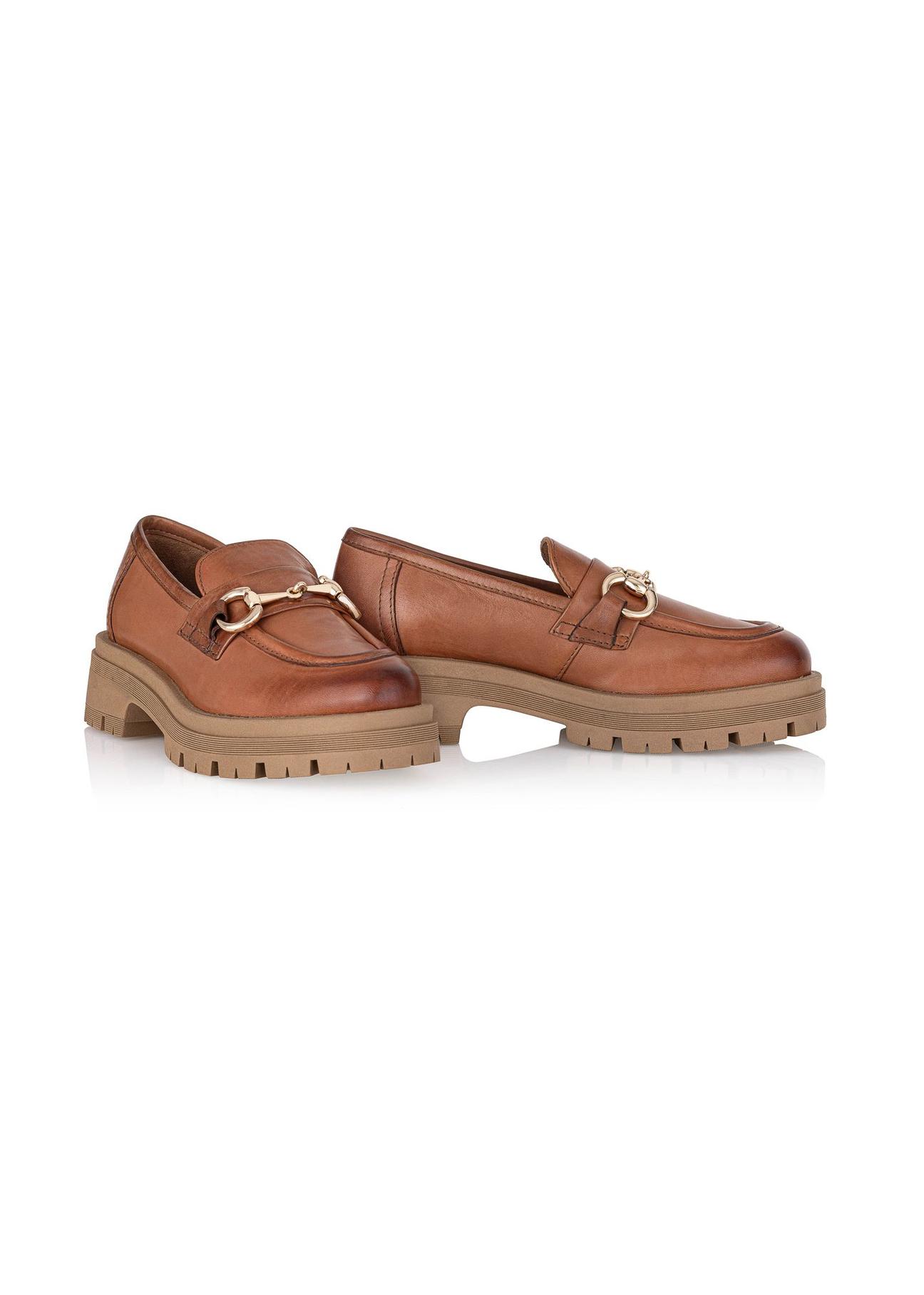 Brown leather women's loafers on the platform BUTYD-1098-87(Z24)-04