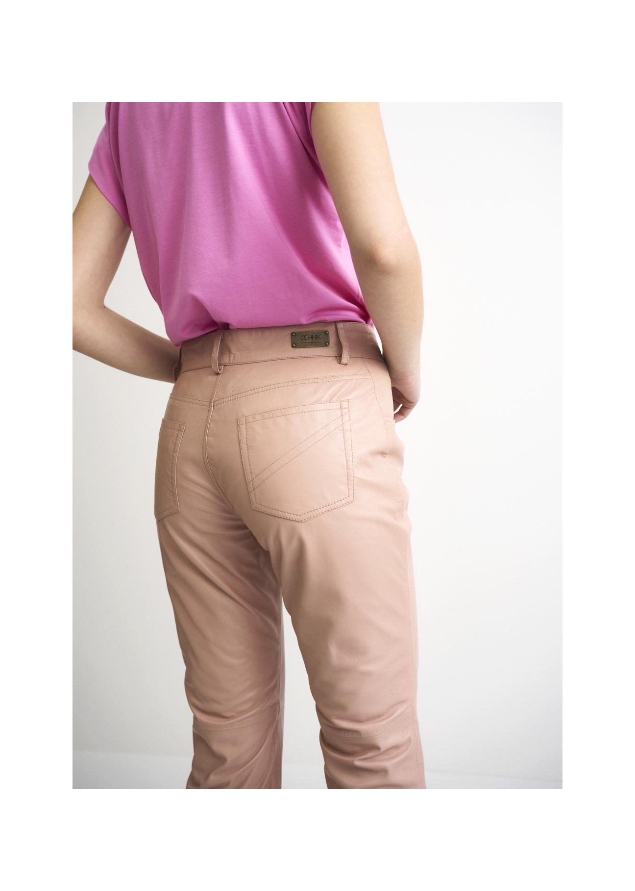 Spodnie skórzane beżowe damskie SPODS-0026-1187(W22)