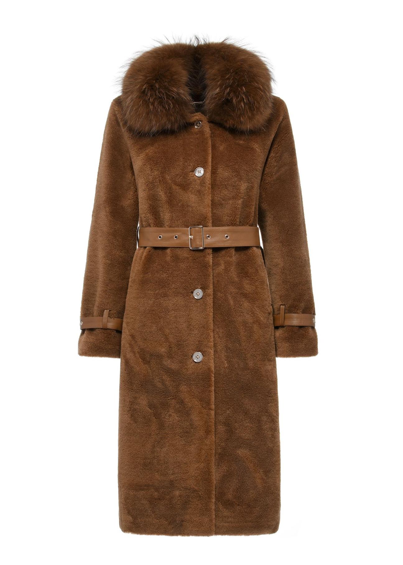 Long women's fur coat in camel color FUTDW-0031-24(Z24)-06