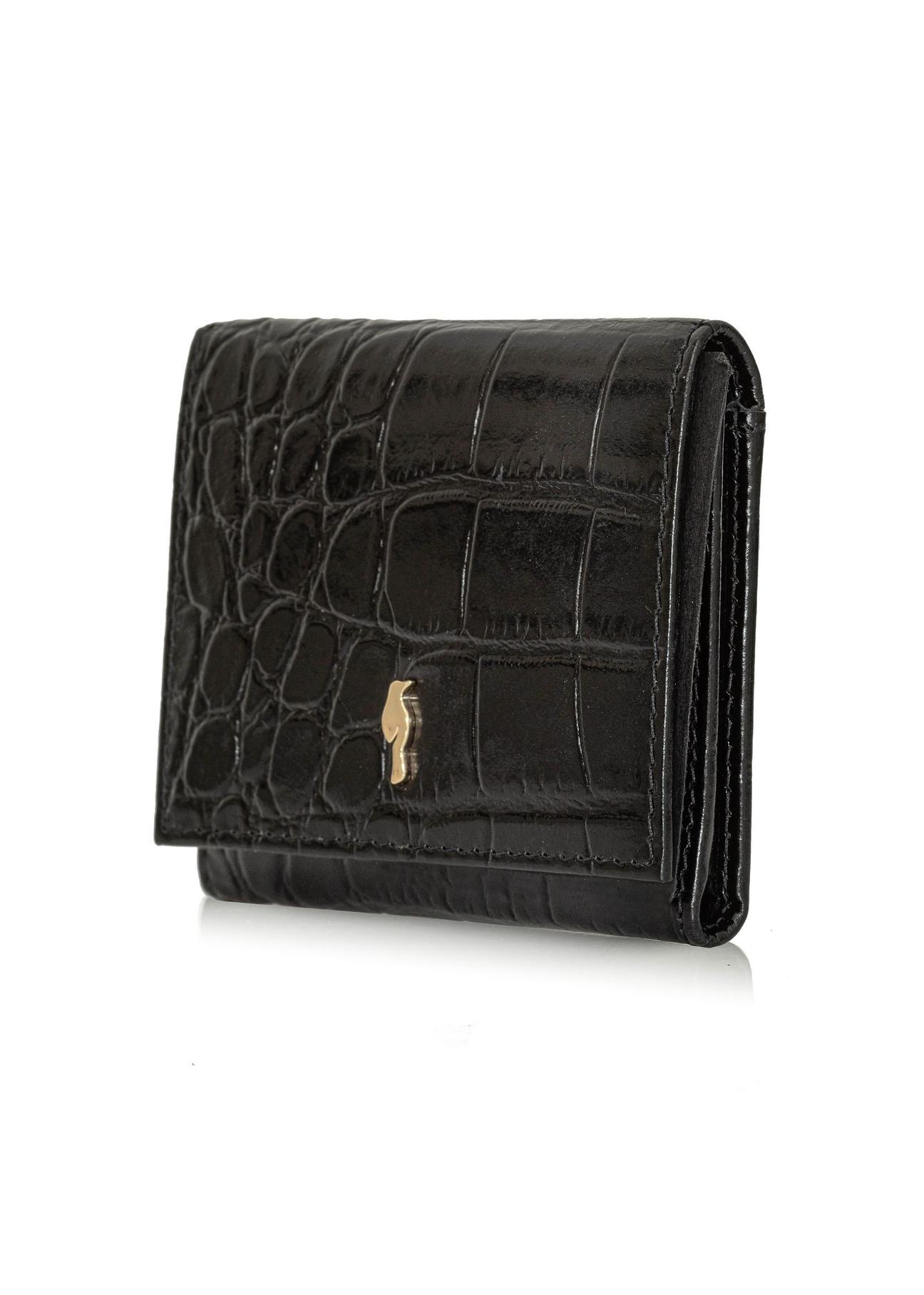 Small black leather women's wallet croco PORES-0918-99(Z24)-02