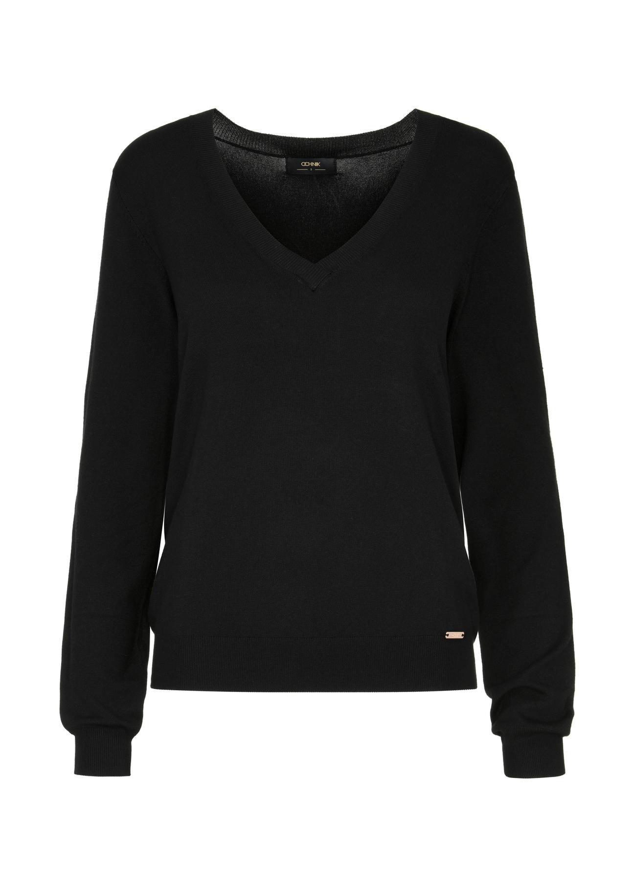 Czarny sweter z dekoltem V-neck SWEDT-0201-99(W24)