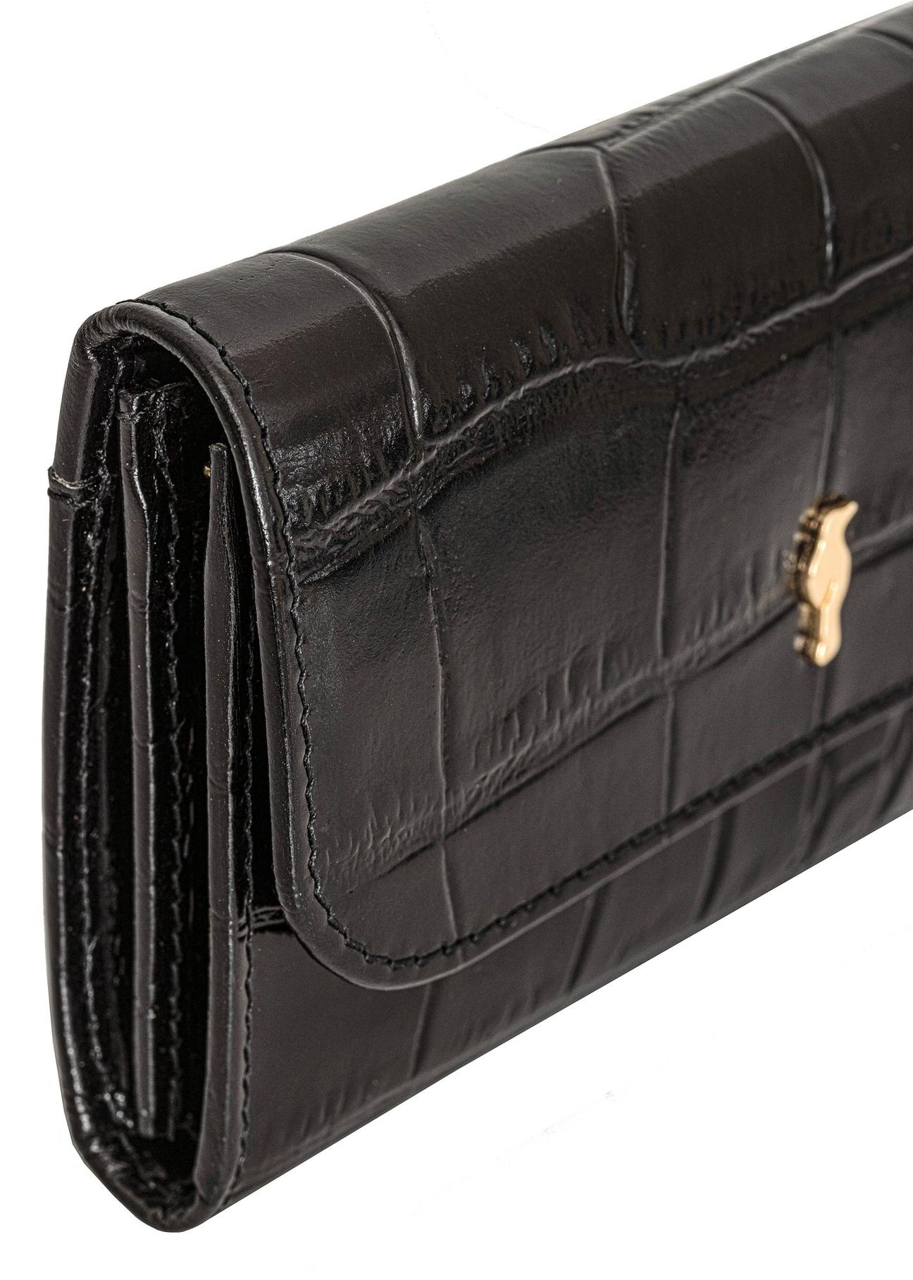 Black women's leather wallet with croco motif PORES-0921-99(Z24)-03