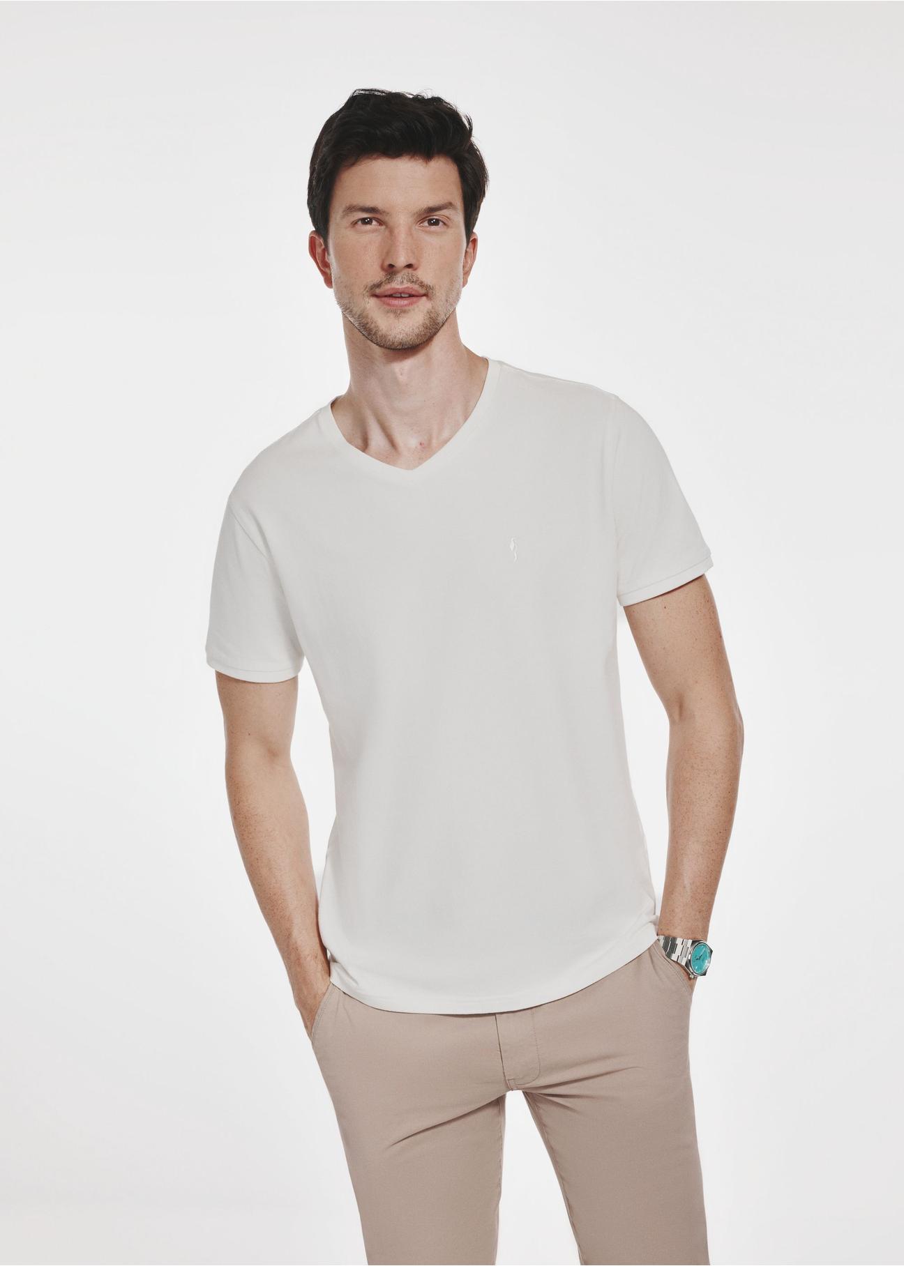 White basic men's T-shirt with logo TSHMT-0088-11(W24)-01