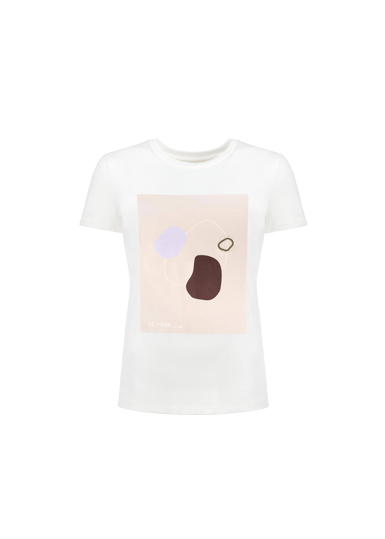 Bawełniany kremowy T-shirt damski TSHDT-0079-11(Z21)