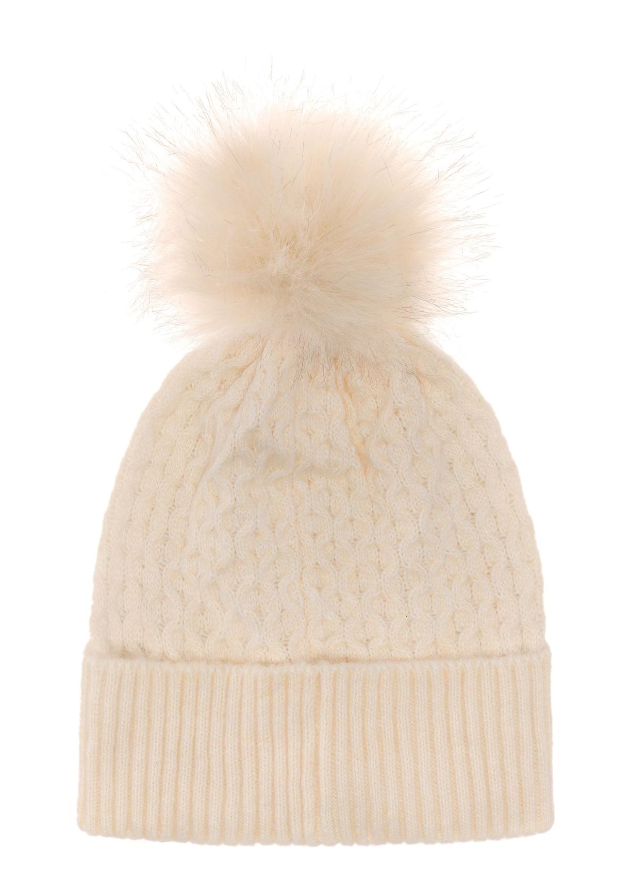 Cream women's winter hat CZADT-0195-16(Z24)