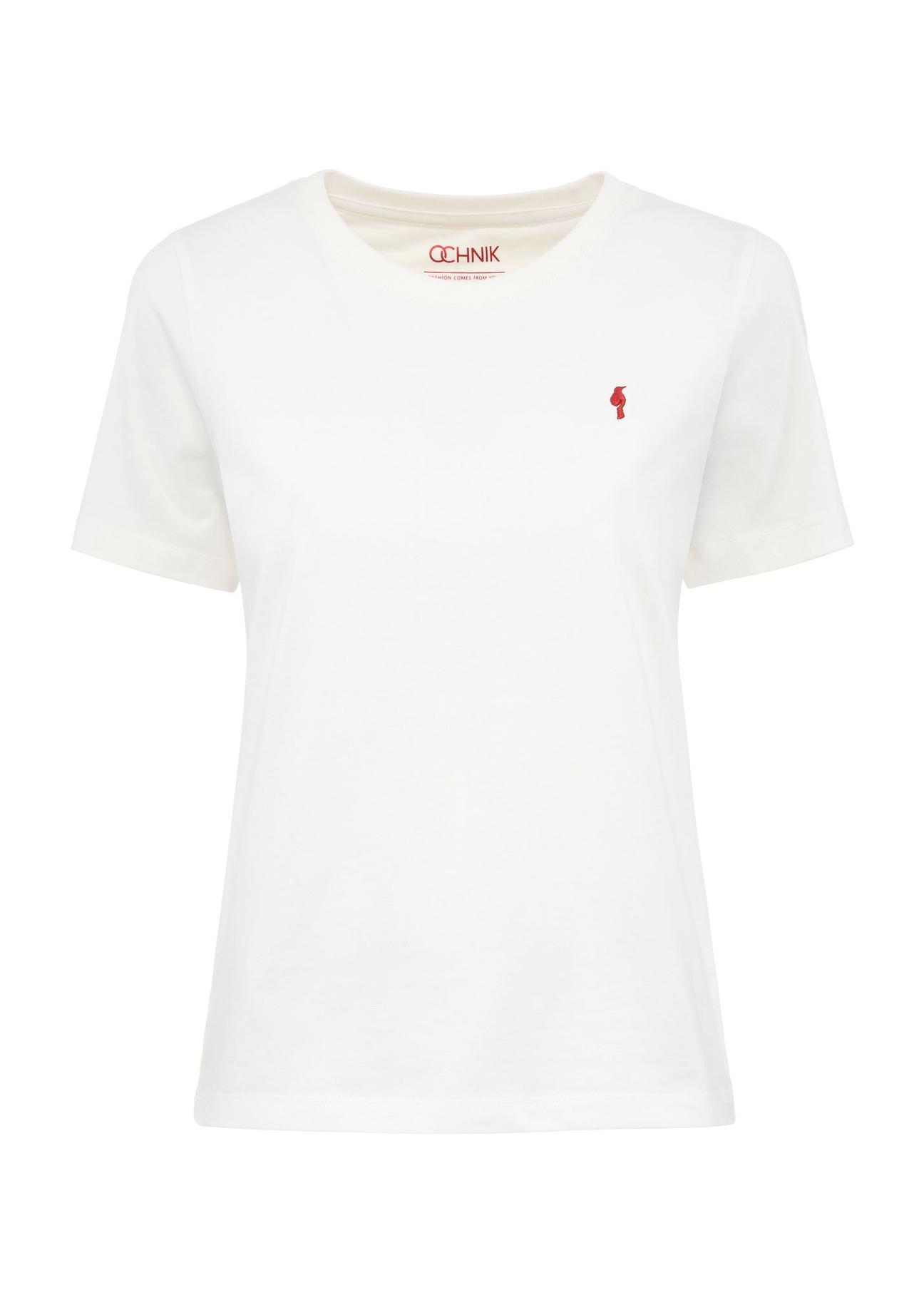 Cream women's t-shirt with emblem TSHDT-0134-12(Z24)