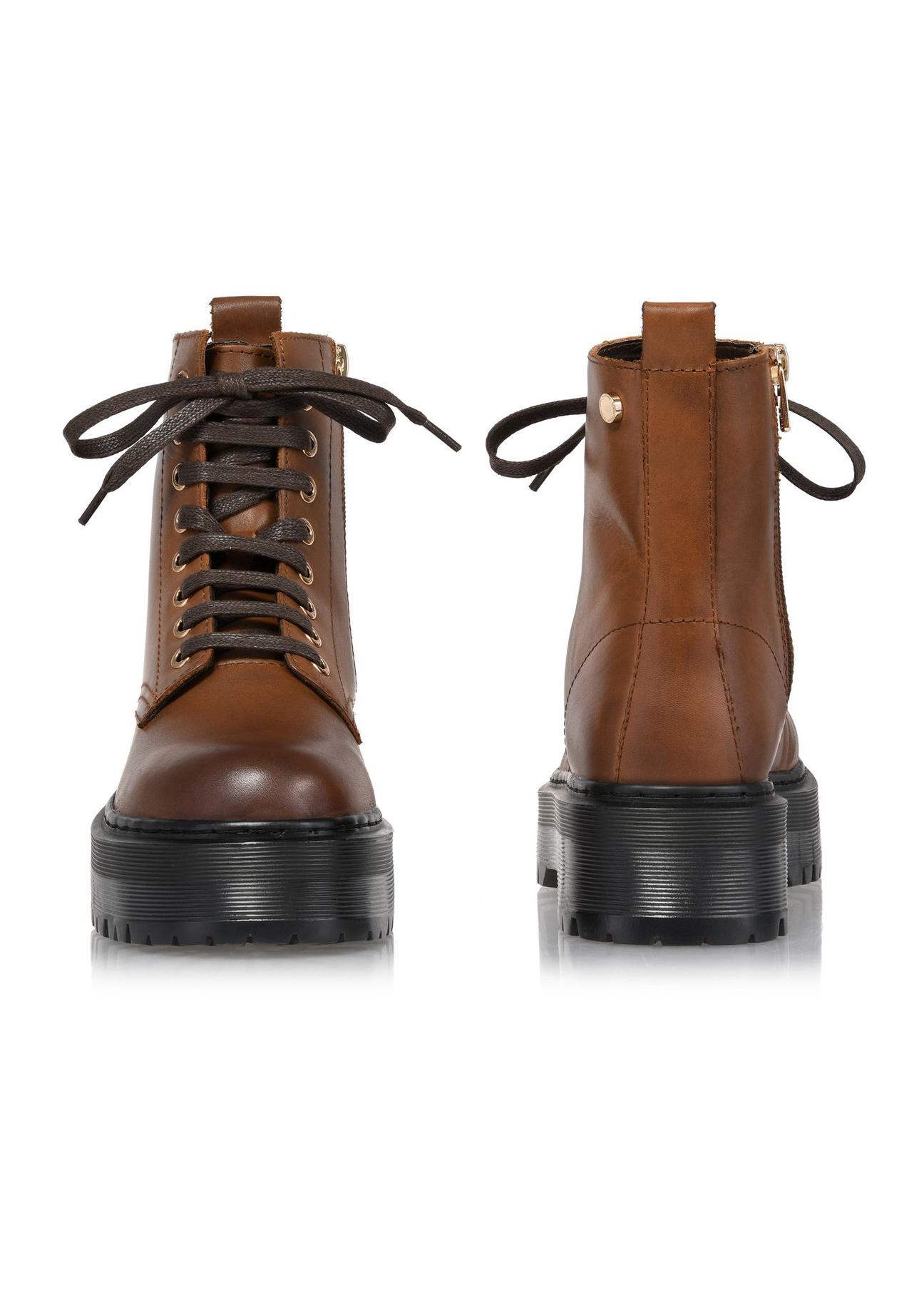 Brown leather lace-up women's ankle boots BUTYD-0930A-89(Z24)-04