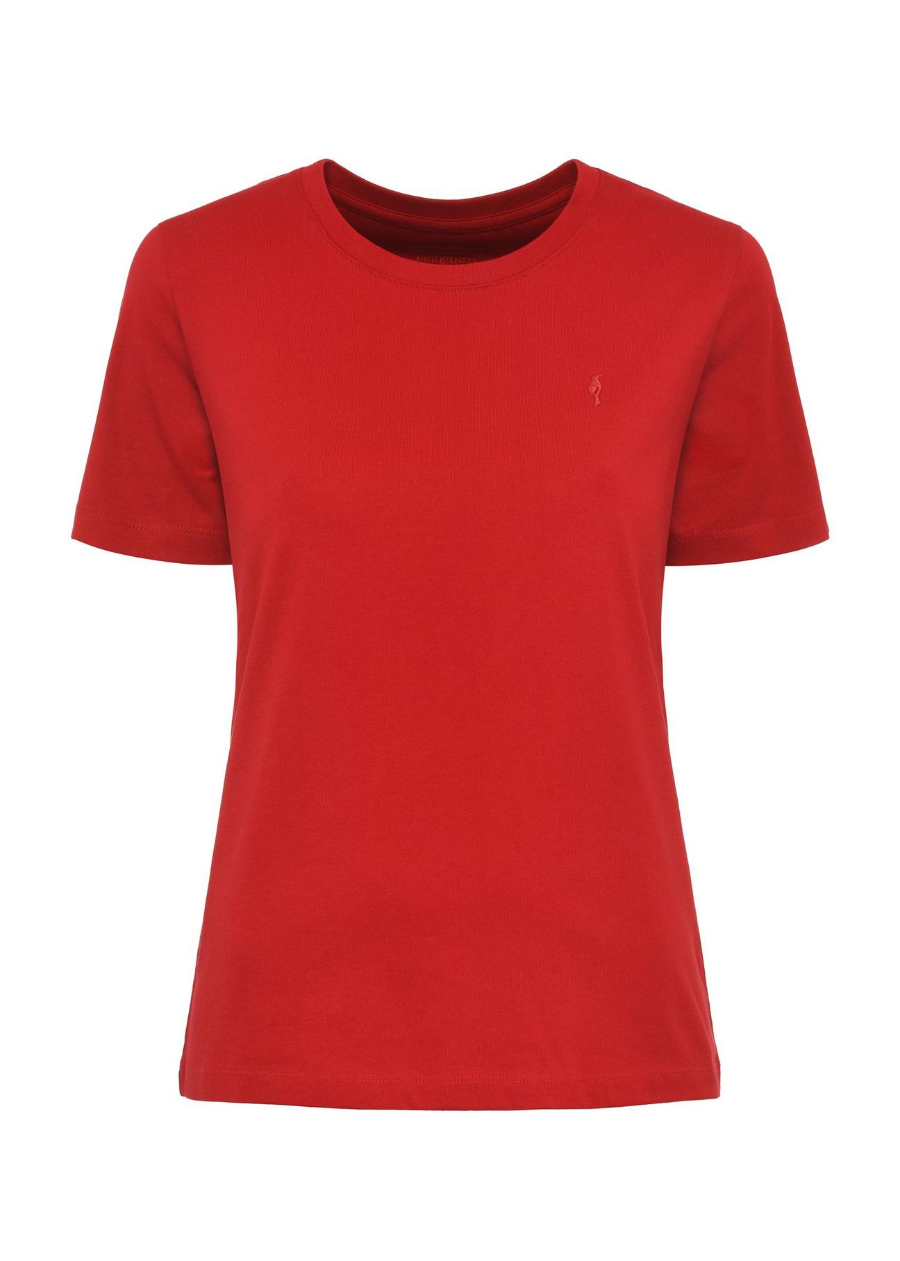 Red women's t-shirt with emblem TSHDT-0134-42(Z24)