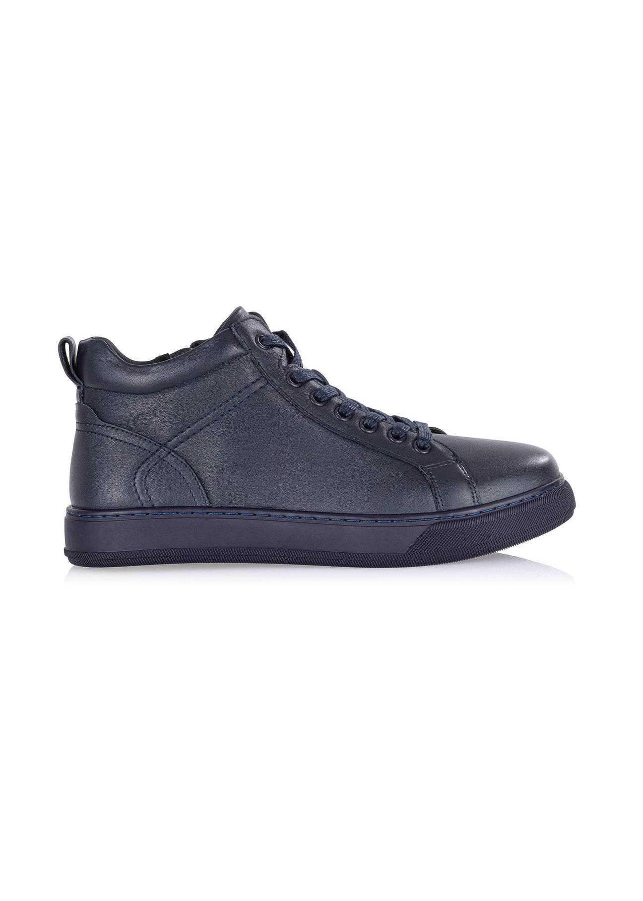 Navy blue leather men's sneakers BUTYM-0466-69(Z24) pic. 3