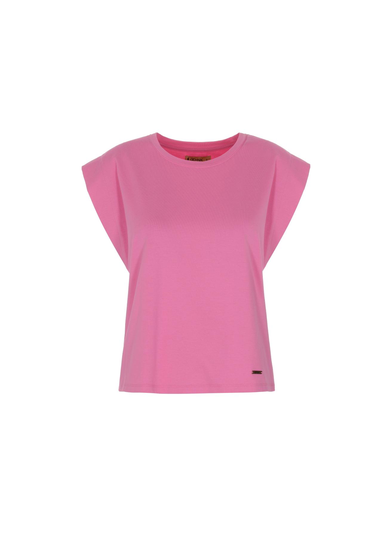 Różowy T-shirt damski  basic TSHDT-0085-31(W22)