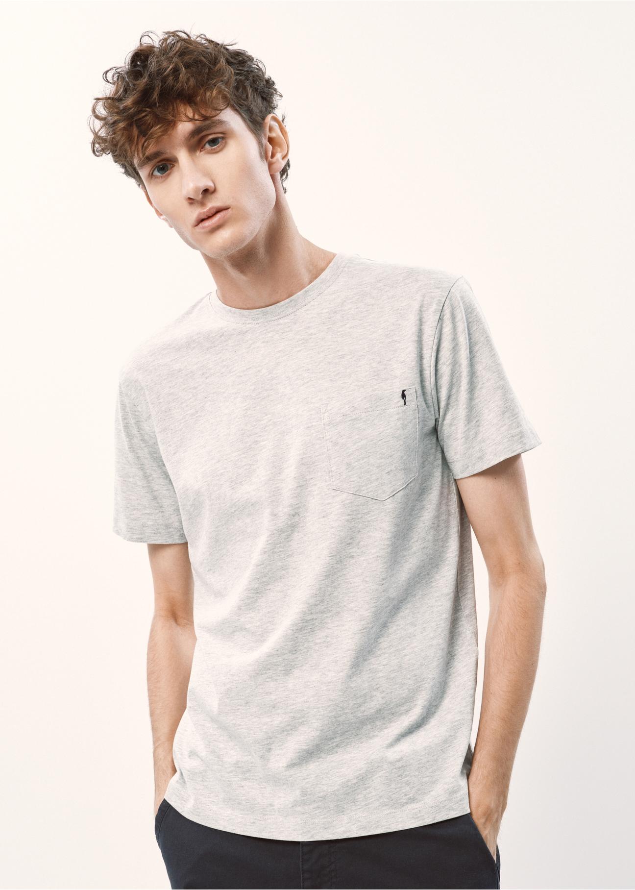 Szary basic T-shirt męski TSHMT-0097-91(W23)-01