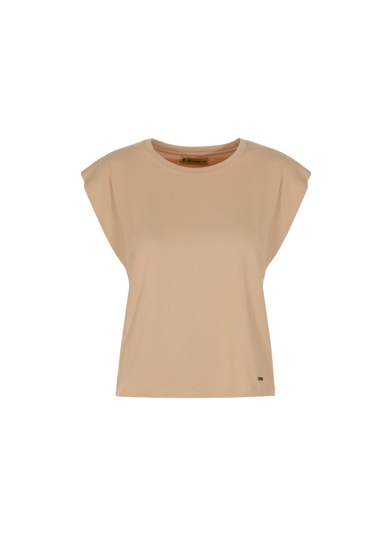 Beżowy T-shirt damski  basic TSHDT-0085-80(W22)
