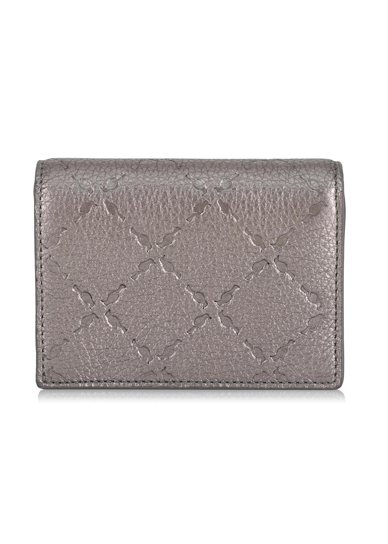 Mały srebrny skórzany portfel damski PORES-0872-92(Z23)