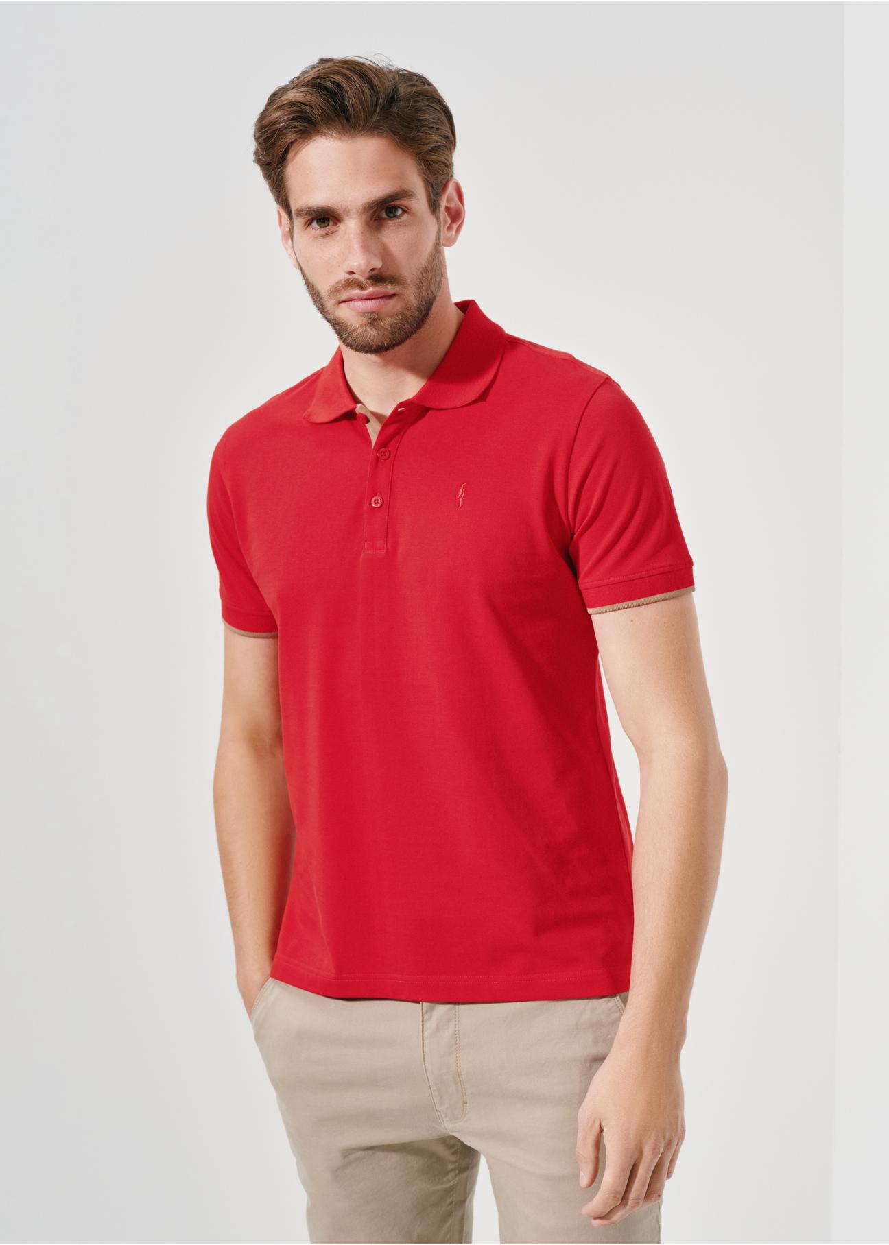 Czerwona koszulka polo męska POLMT-0045A-40(W24)