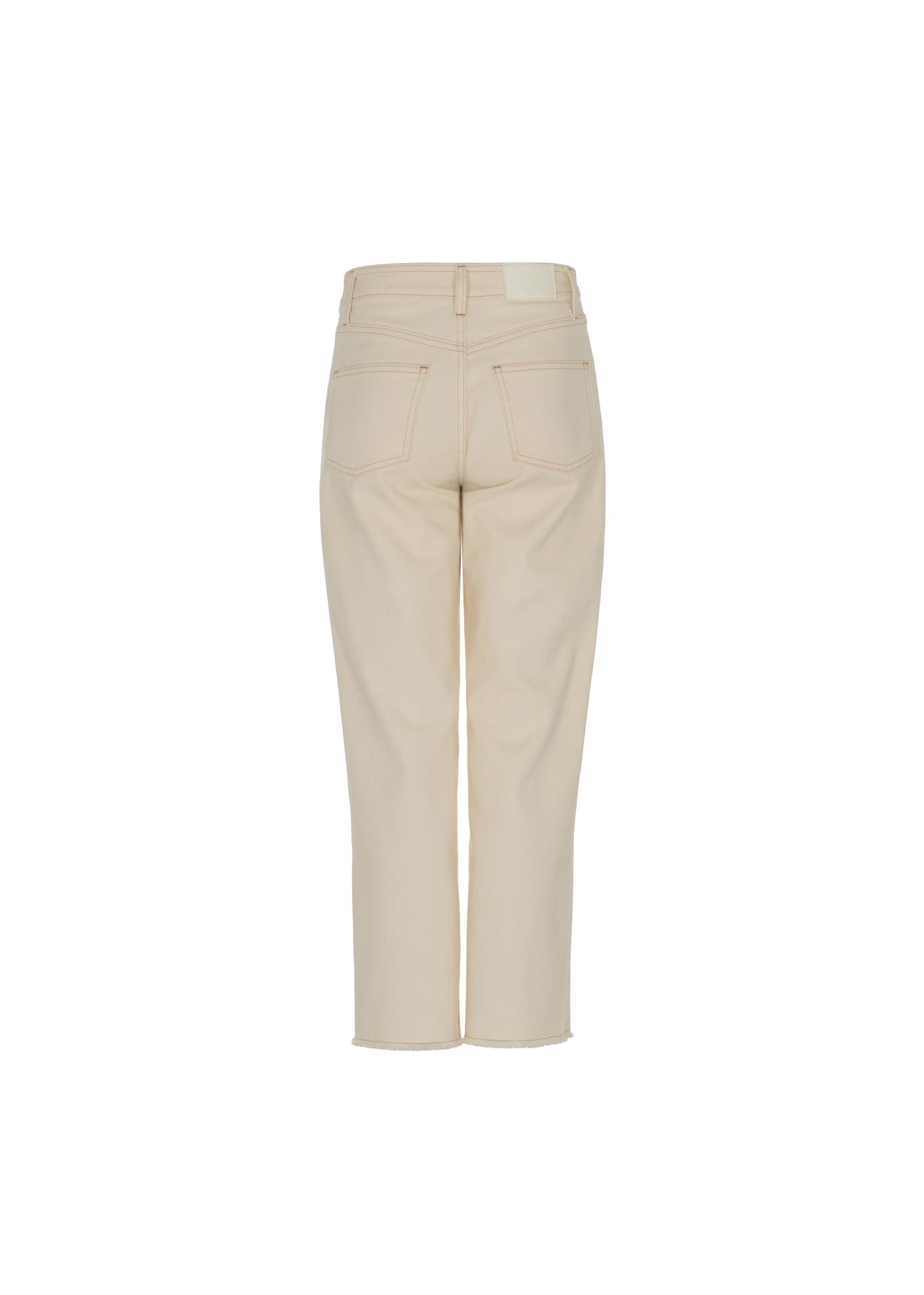 Kremowe spodnie damskie z wysokim stanem SPODT-0066-12(W22)