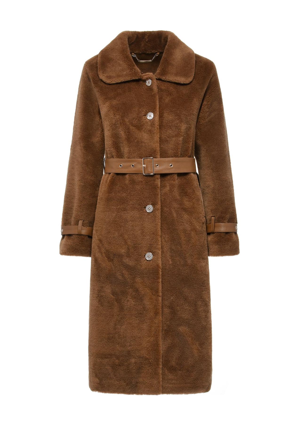 Long women's fur coat in camel color FUTDW-0031-24(Z24)-04