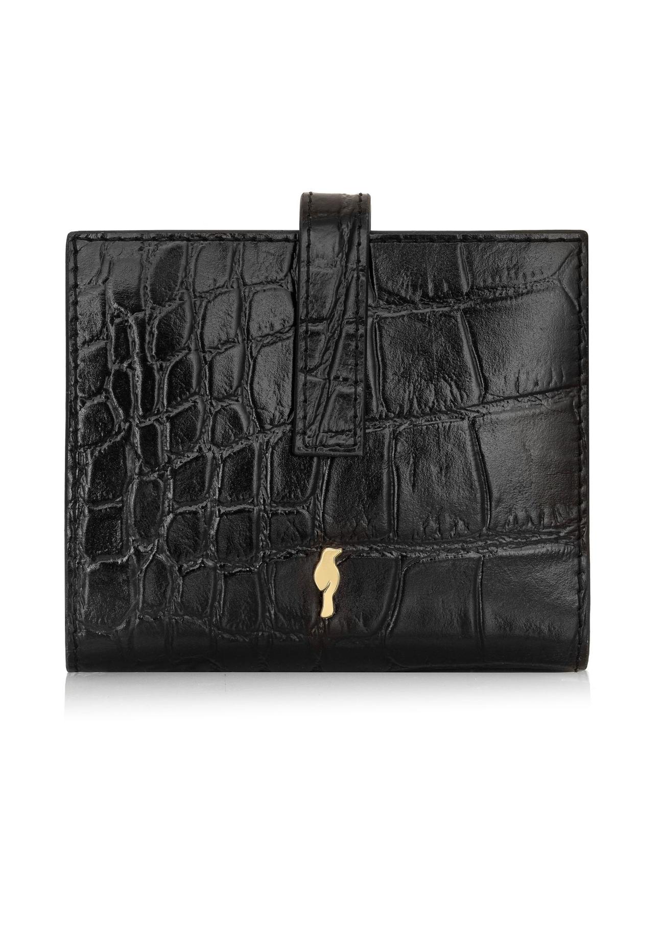 Black leather small wallet with croco motif PORES-0920-99(Z24)-01