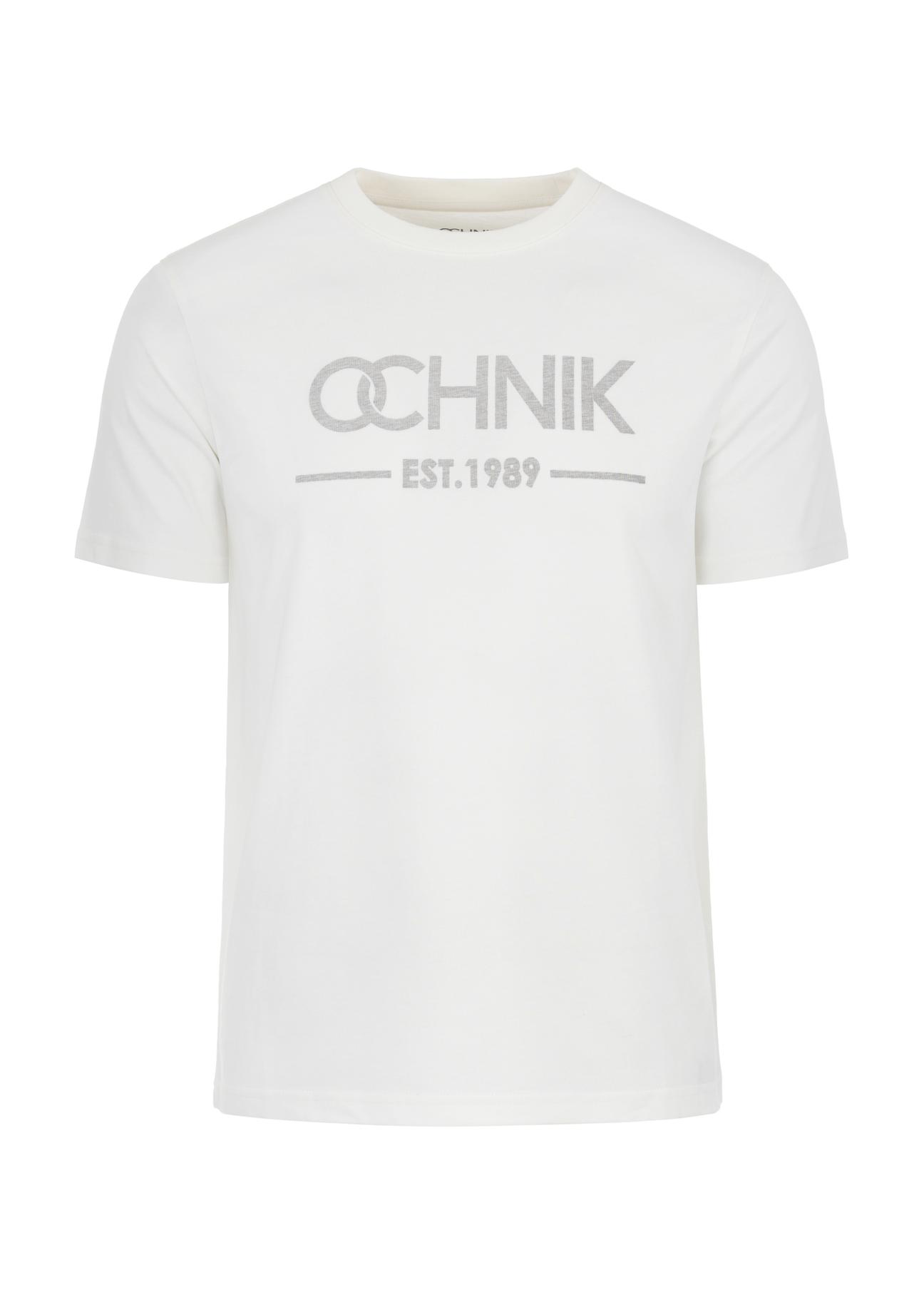 Kremowy T-shirt męski z logo TSHMT-0095-12(W24)