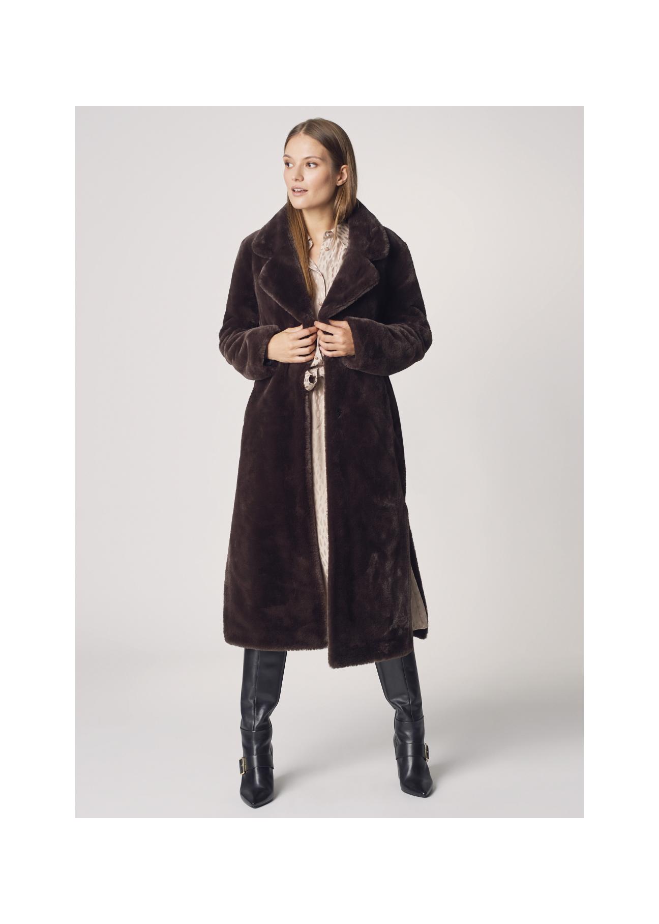 Długi płaszcz damski z paskiem FUTDP-0002-89(Z21)