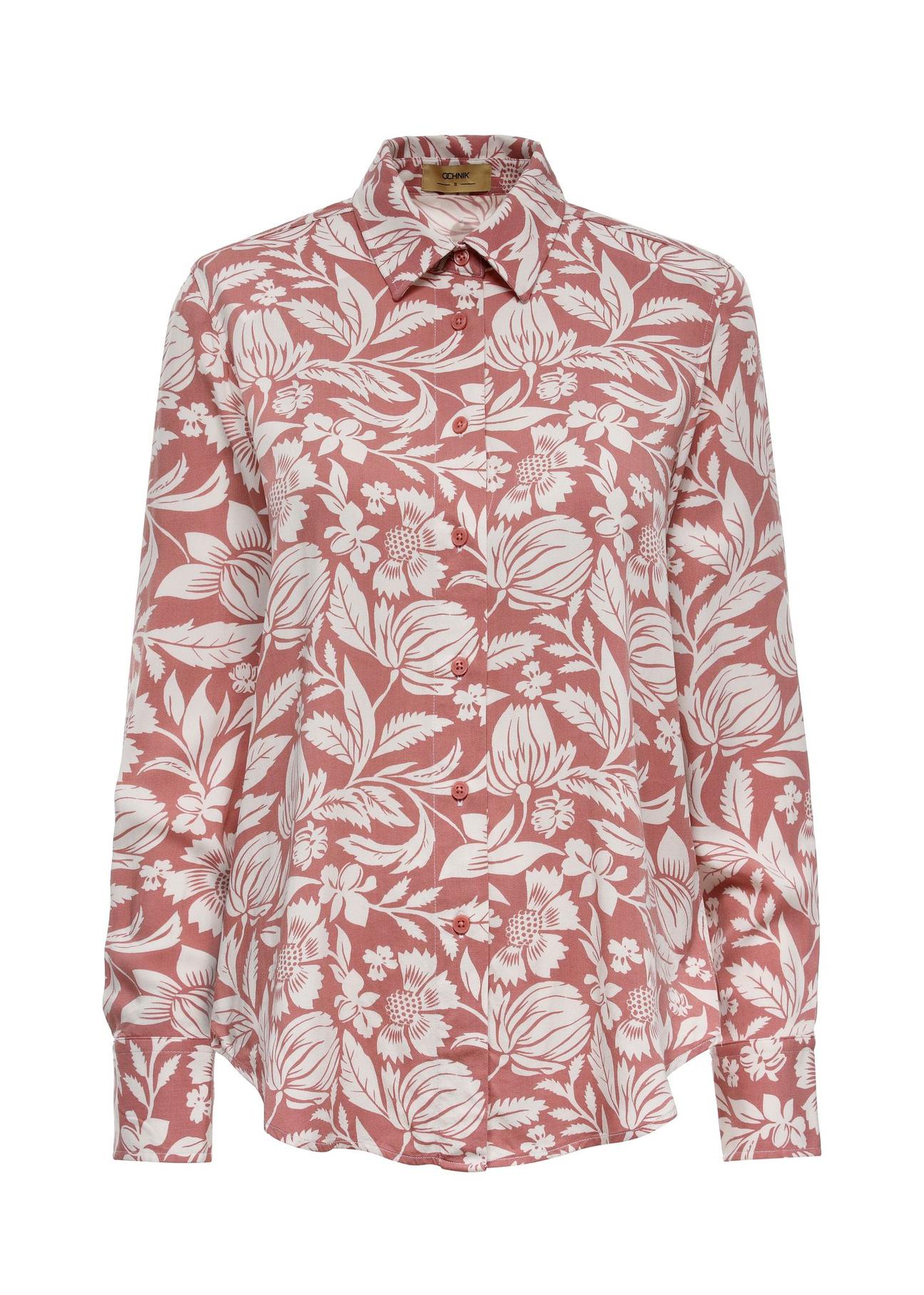 Pink women's shirt with a floral motif KOSDT-0158-34(Z24)-04