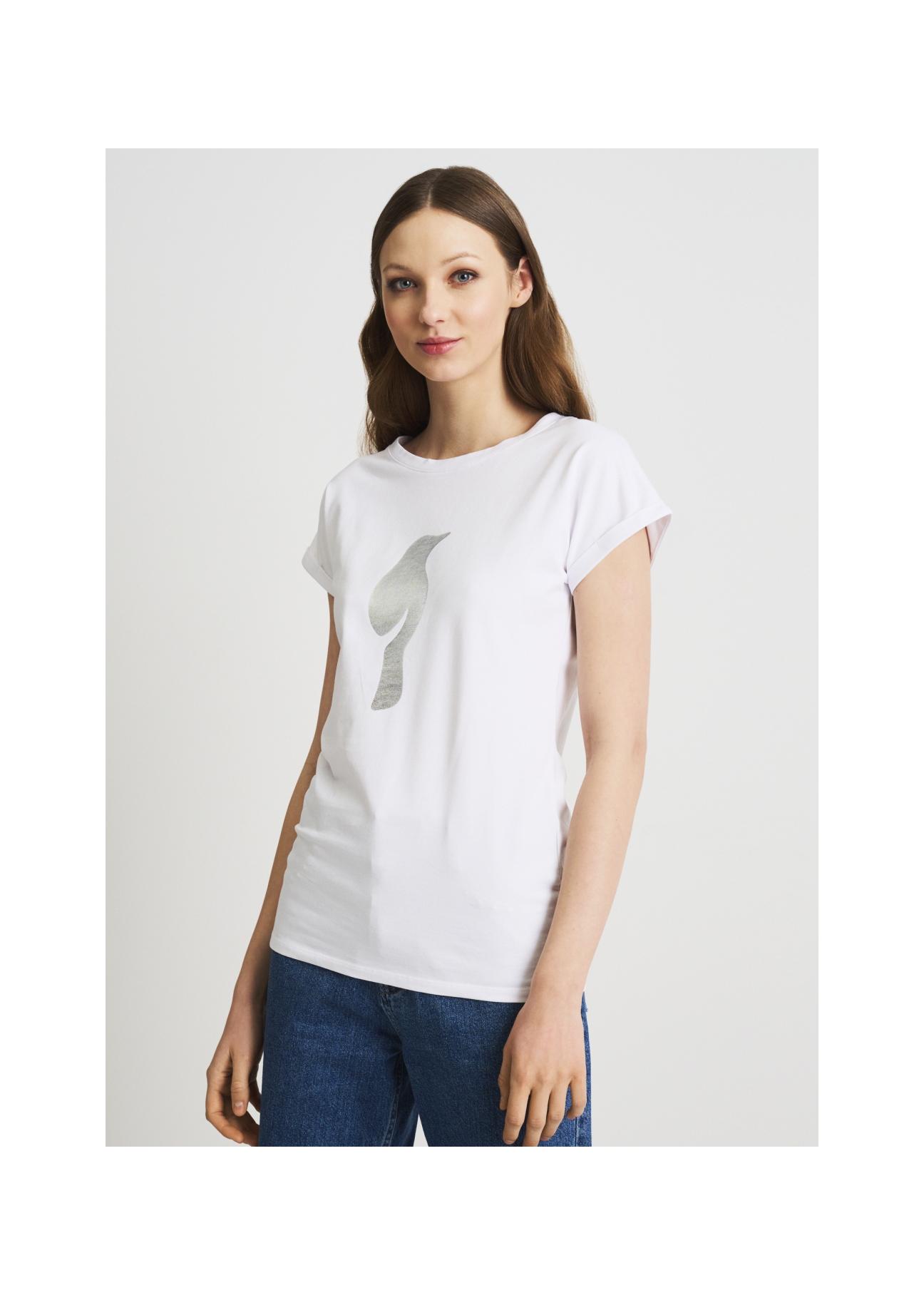 Biały T-shirt damski z wilgą TSHDT-0097-11(W22)-01